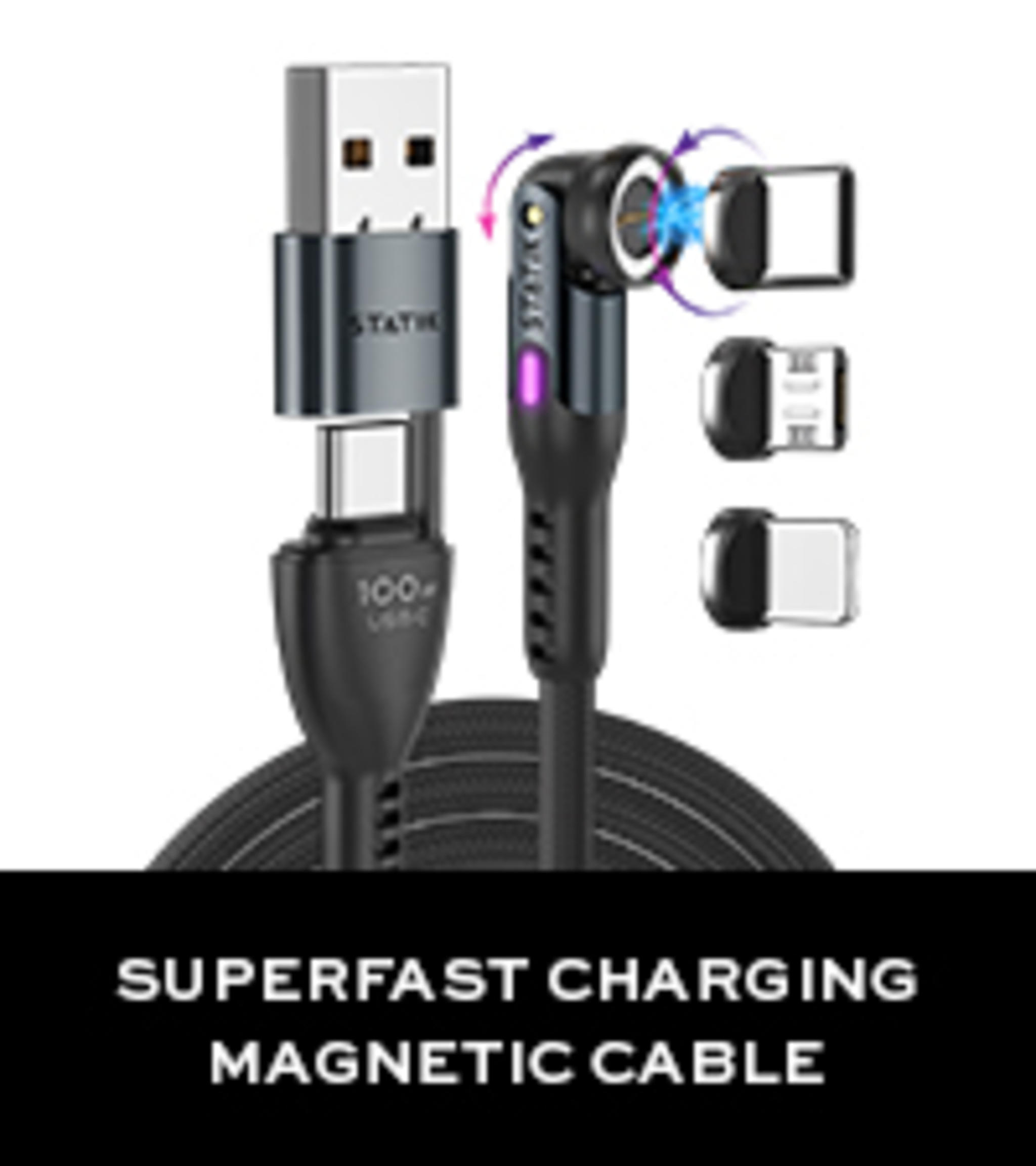 360 Pro Magnetic Charging Cable - 100W Fast Charging 3-in-1 USB-C Cable with Adapters image 13
