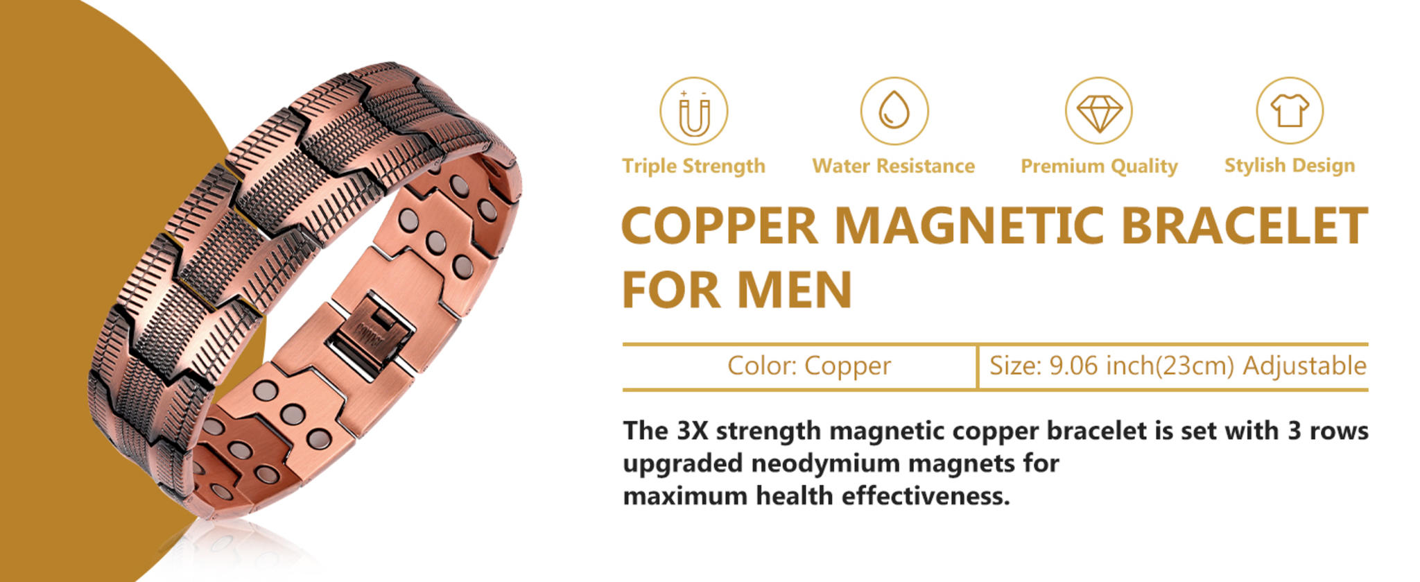 Men's Pure Copper Magnetic Bracelet with 3X Strength Magnets image 11