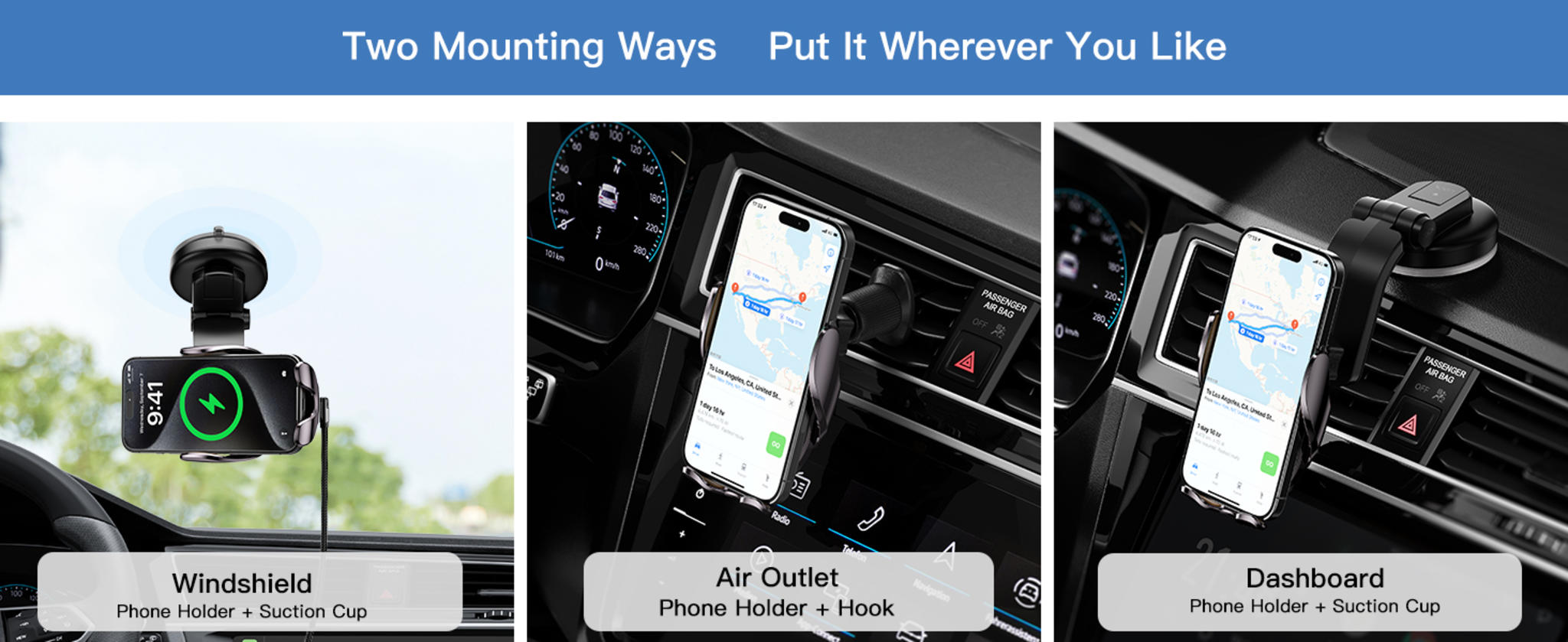 15W Fast Wireless Car Charger with Auto Clamping Phone Holder Mount image 8