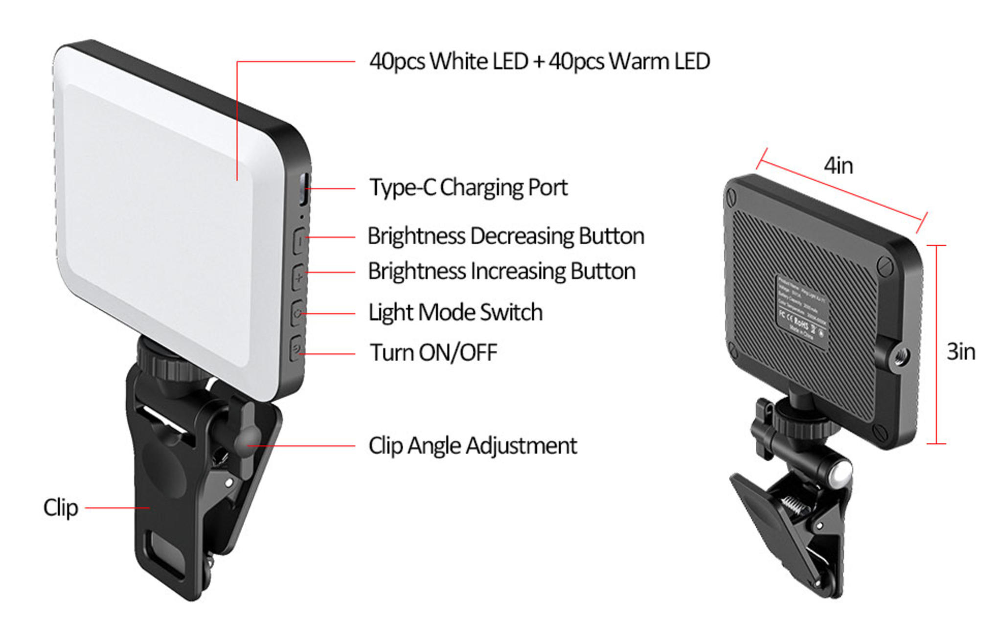 Rechargeable Clip-On Selfie Light with 3 Modes, 10 Brightness Levels & 2000mAh Battery image 11