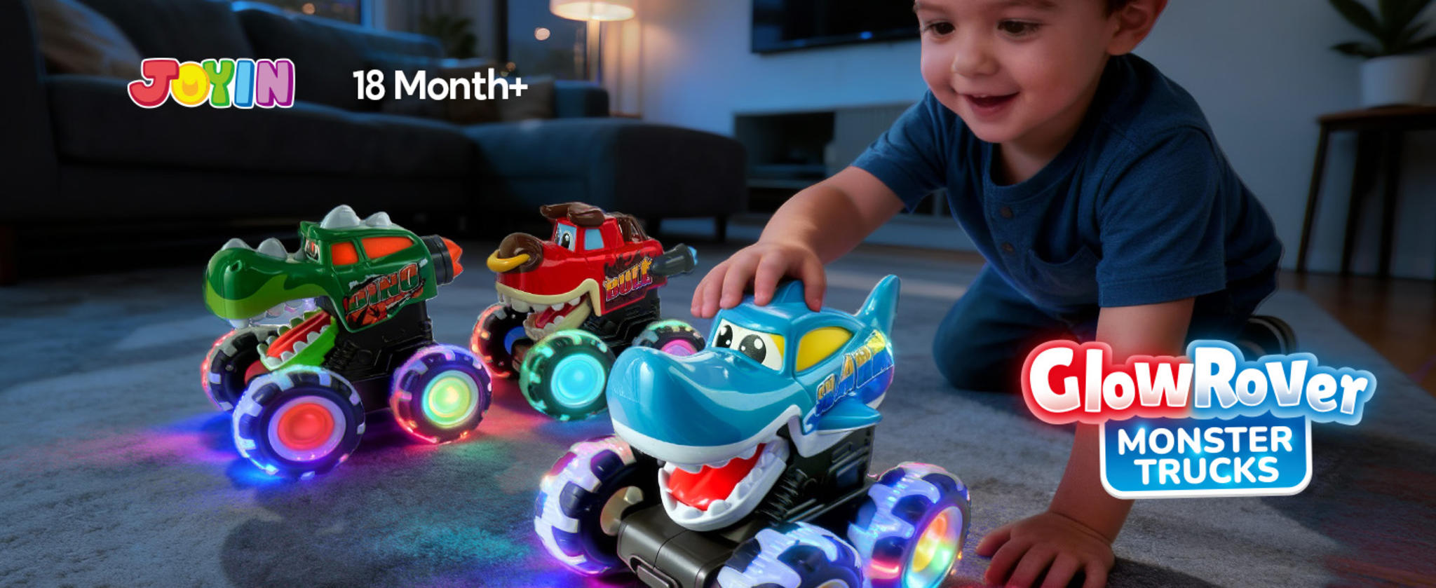 3 Pack Motion Activated Light Up Monster Trucks with LED Wheels image 6