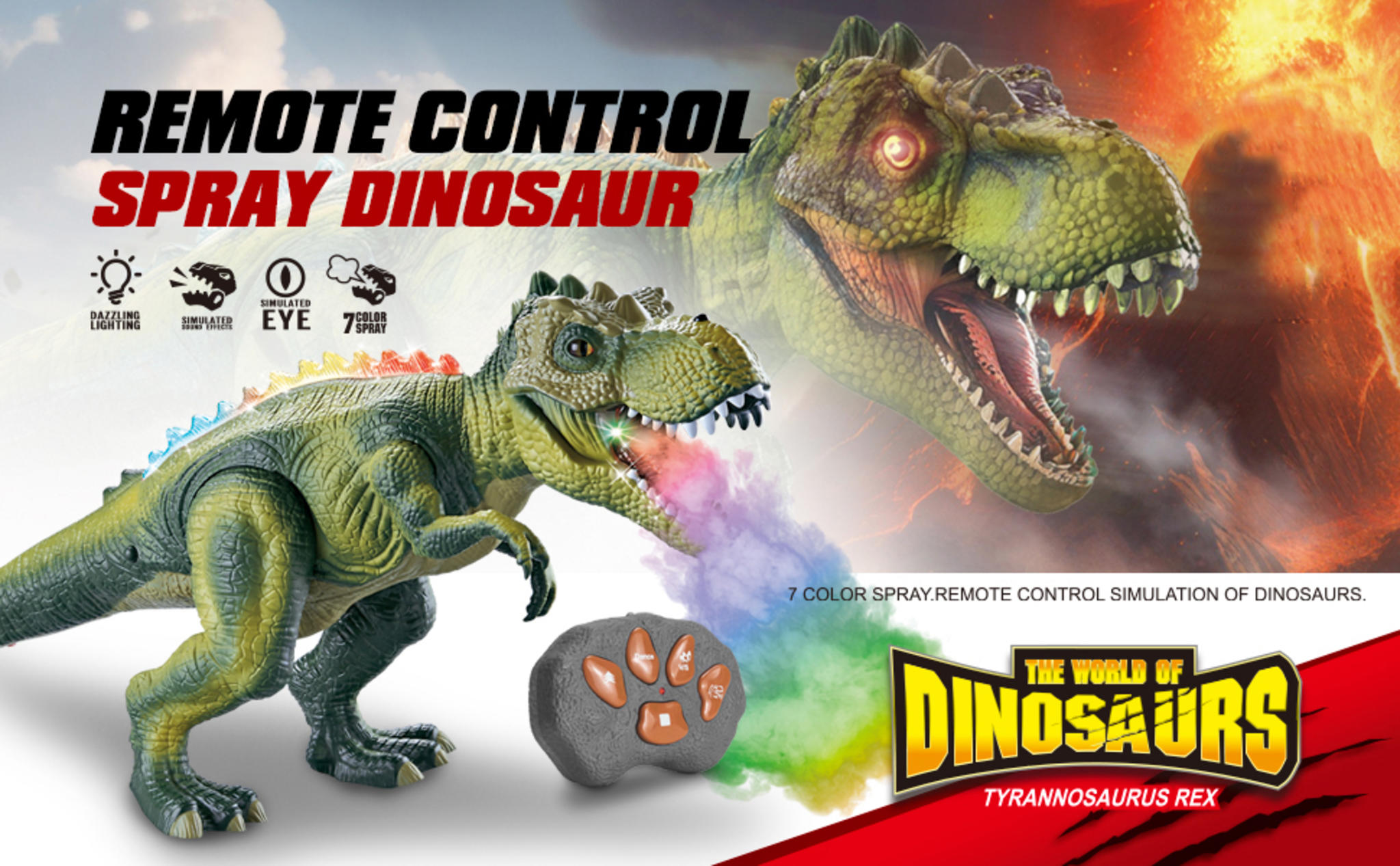 Remote Control T-Rex Dinosaur Toy with LED Lights, Fog Spray & Realistic Roars for Kids 3+ image 8