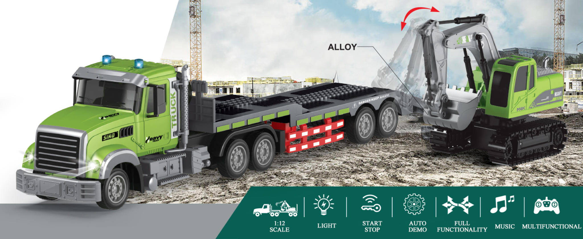 1:12 Scale RC Semi-Truck & Excavator Toy Set with Sound and Lights image 7