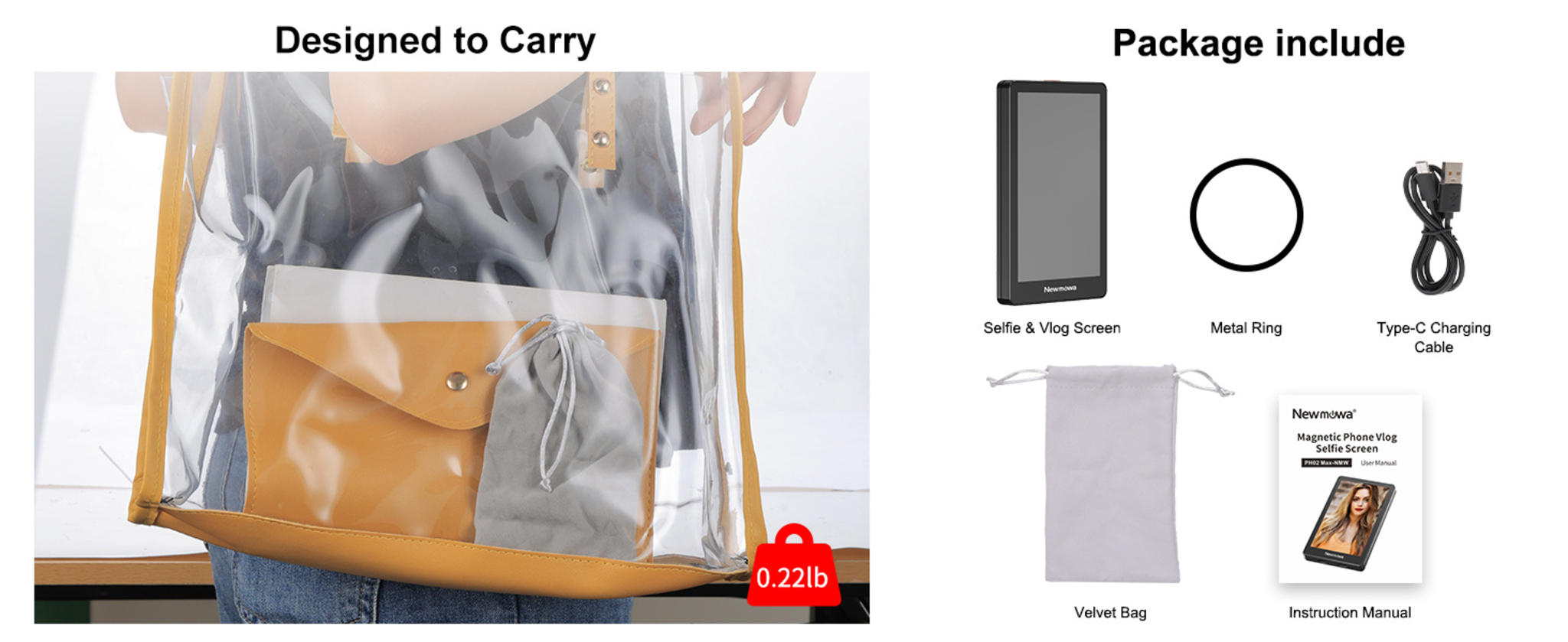 Magnetic Phone Vlog Selfie Monitor Screen - 1080P Wireless & 4K Wired Recording image 12