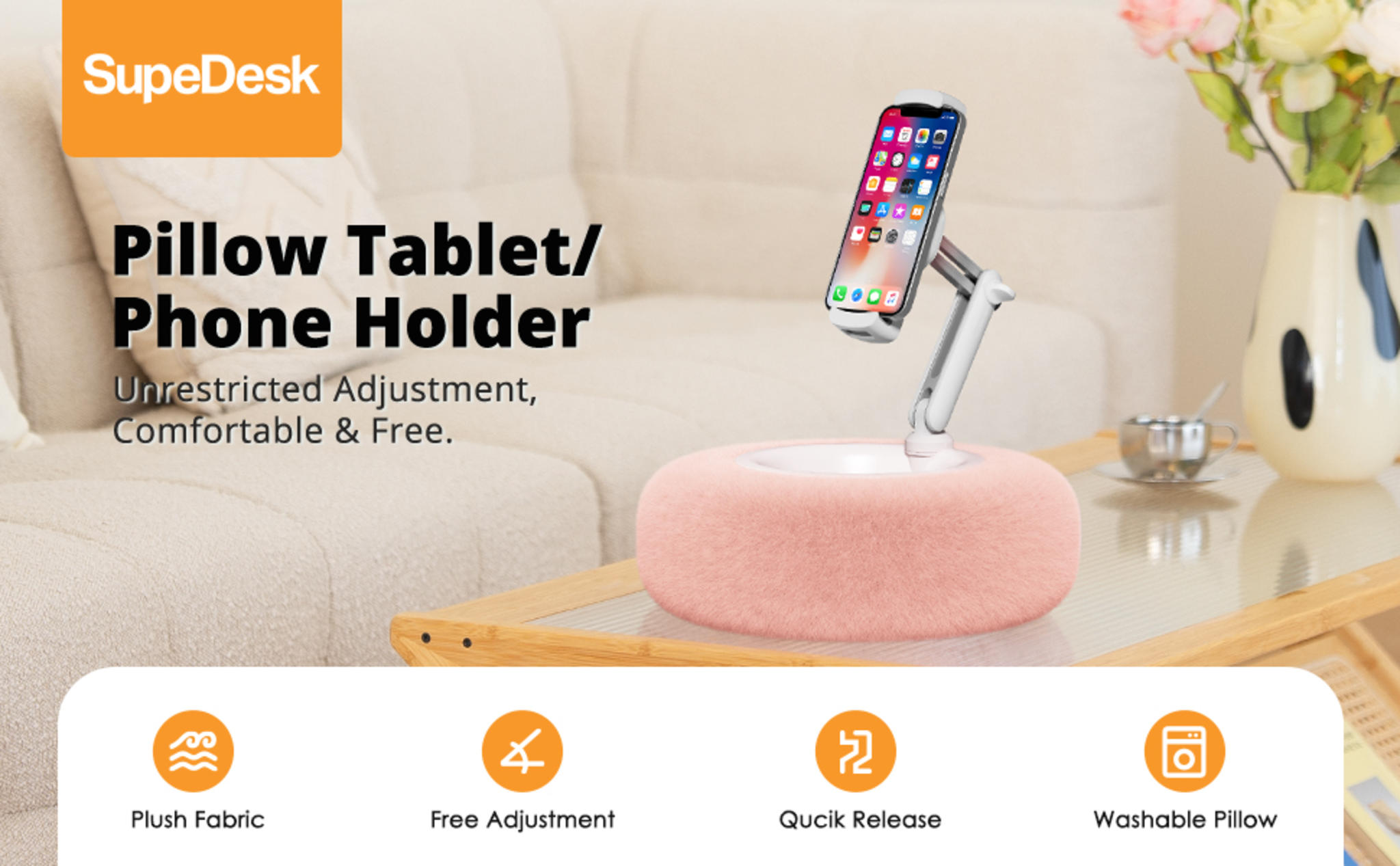 Adjustable Tablet Pillow Stand with Snack Bowl image 7