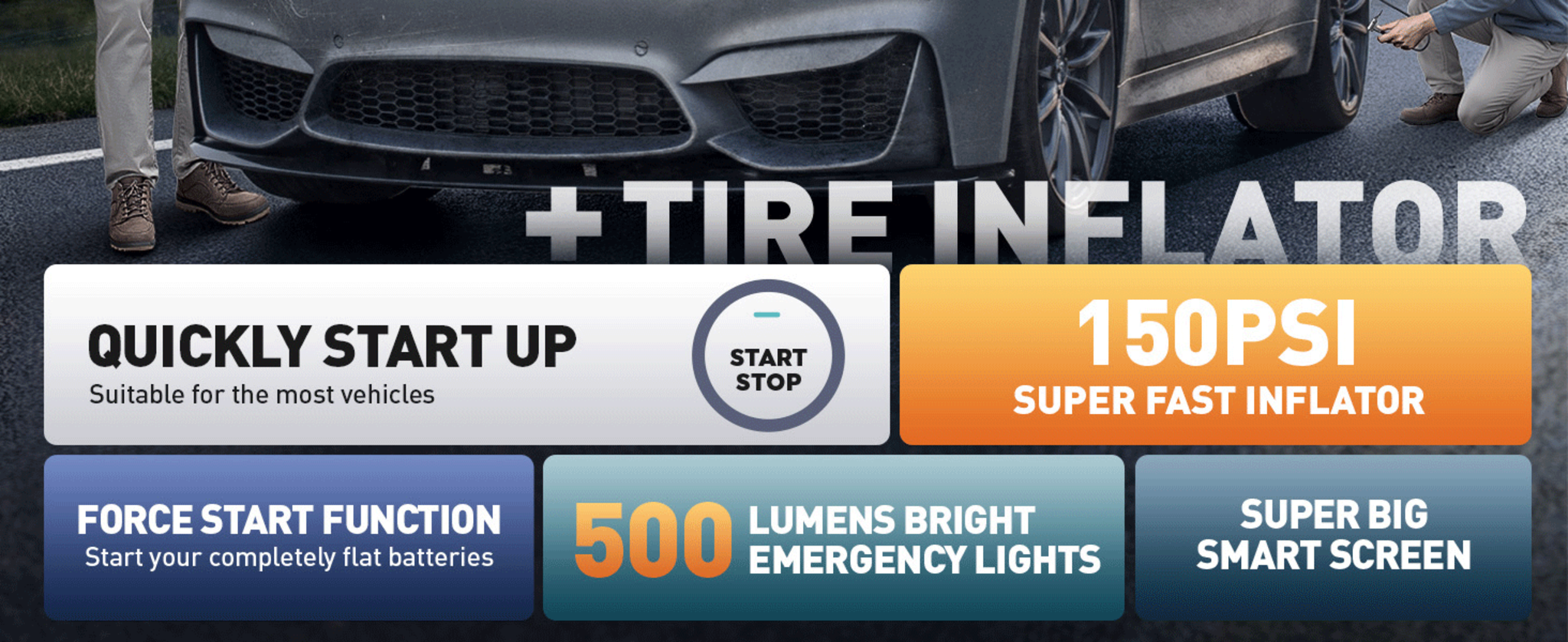 4500A Car Battery Jump Starter with 150PSI Air Compressor, 8-in-1 Portable Power Bank image 7