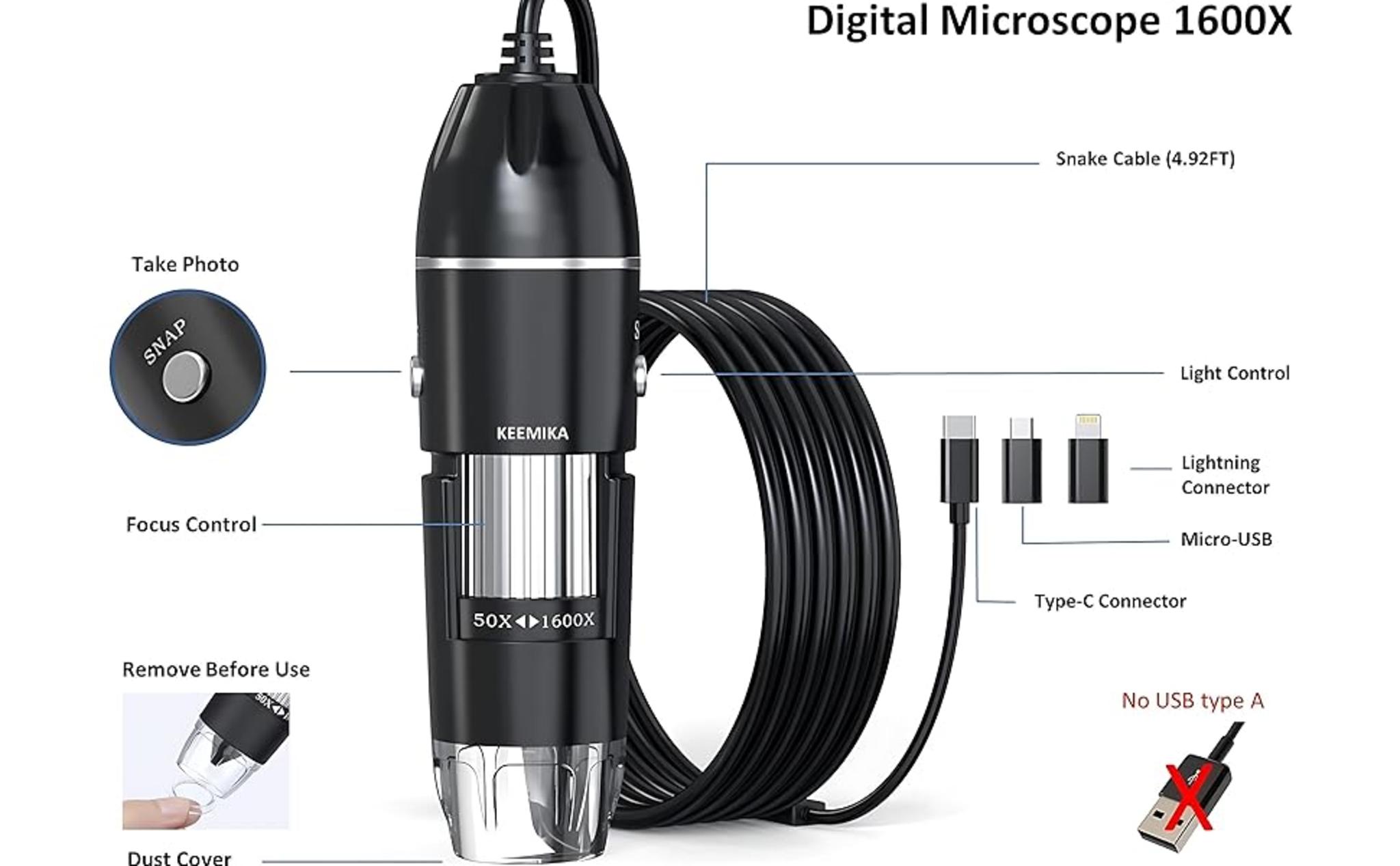 USB Digital Microscope with 50x-1600x Magnification, 1440P HD Camera, 8 LED Lights for iOS/Android image 8