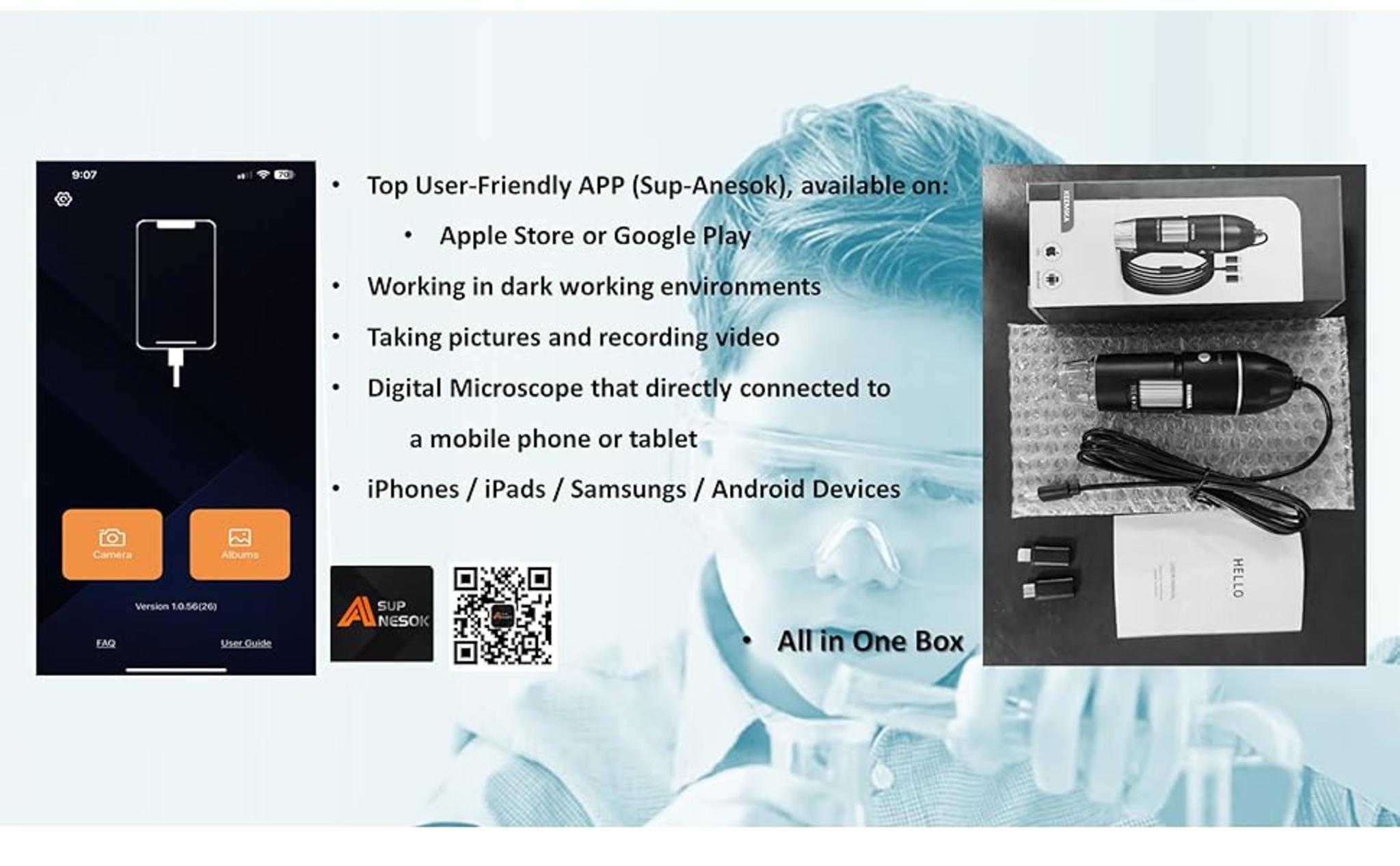 USB Digital Microscope with 50x-1600x Magnification, 1440P HD Camera, 8 LED Lights for iOS/Android image 18