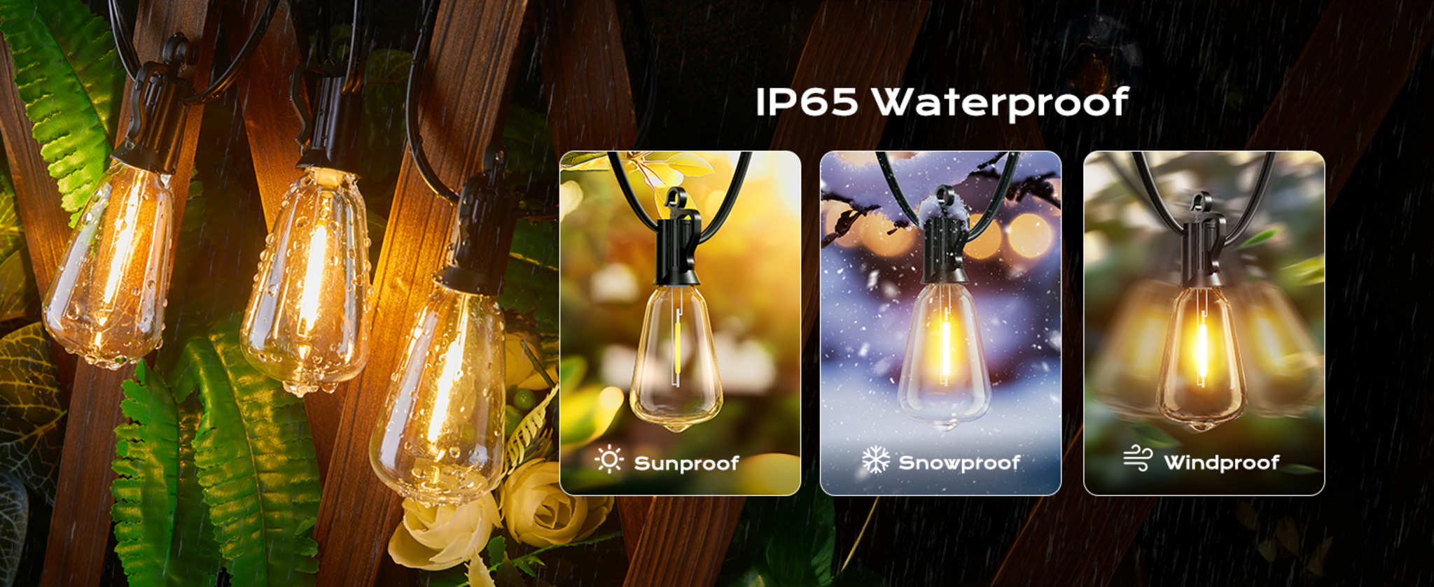 100FT Outdoor String Lights - 32 Shatterproof Dimmable LED Bulbs, Waterproof Connectable image 9