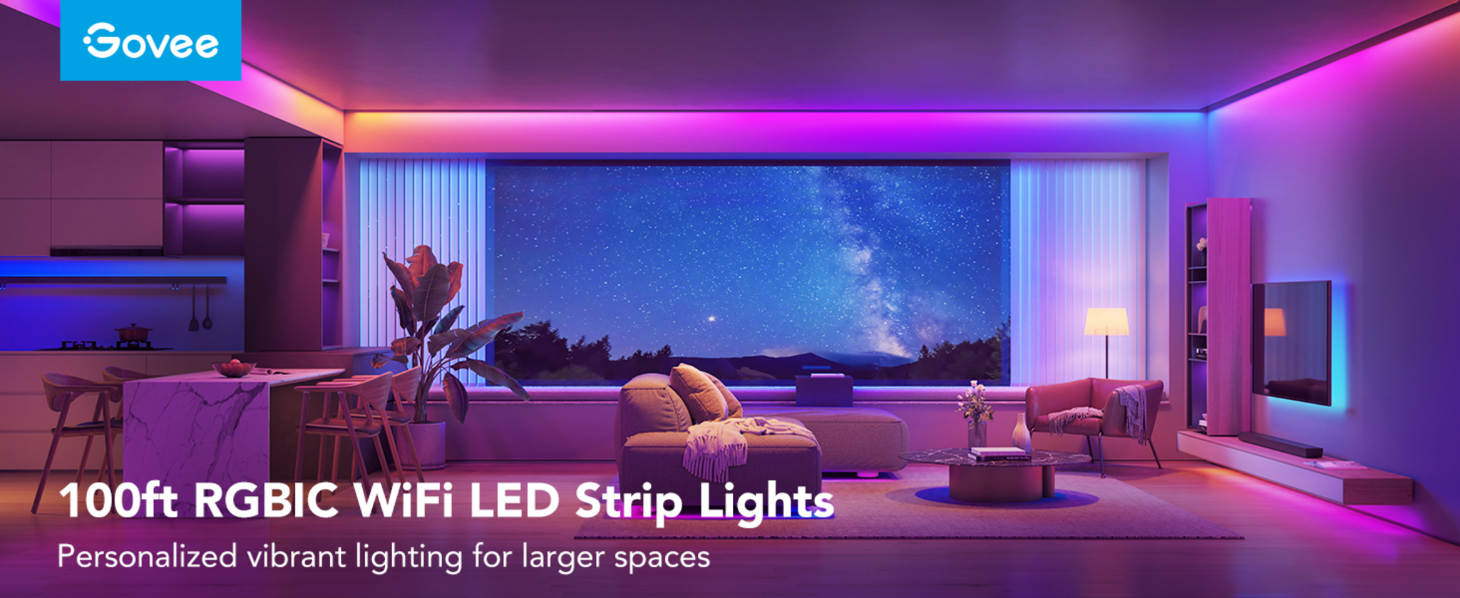 100ft RGBIC Smart LED Strip Lights - Alexa & Google Assistant Compatible image 7