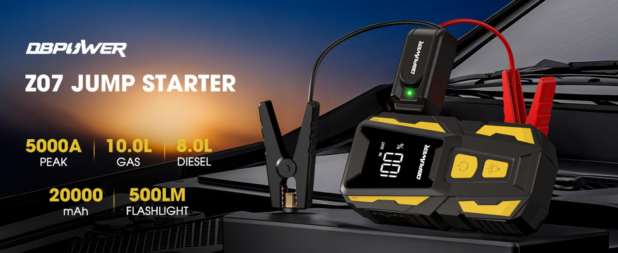 5000A Car Battery Jump Starter for 10.0L Gas/8.0L Diesel Engines with LED Light and Power Bank image 6