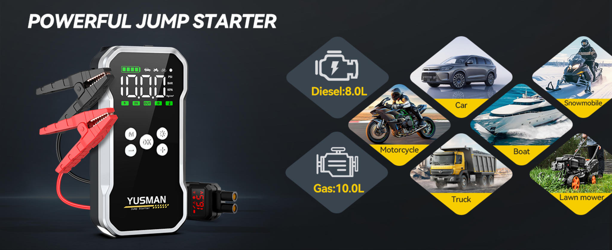 6000A Car Jump Starter with Air Compressor, 15800mAh Power Bank & LED Flashlight image 8