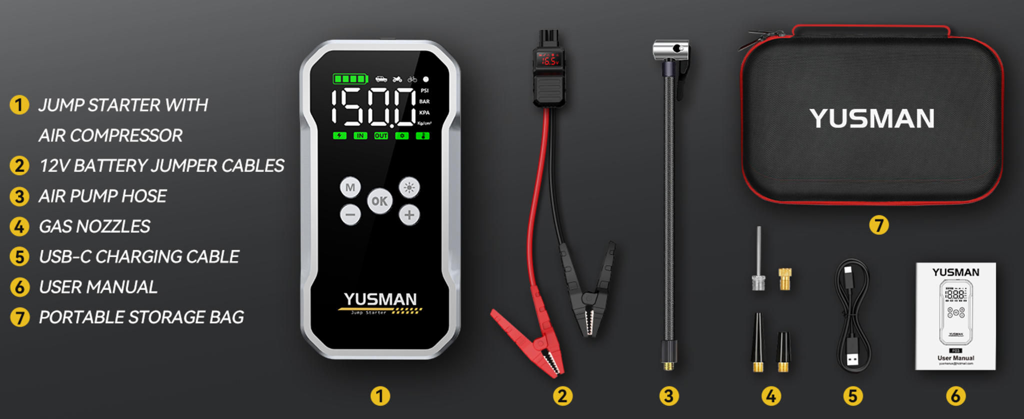 6000A Car Jump Starter with Air Compressor, 15800mAh Power Bank & LED Flashlight image 22