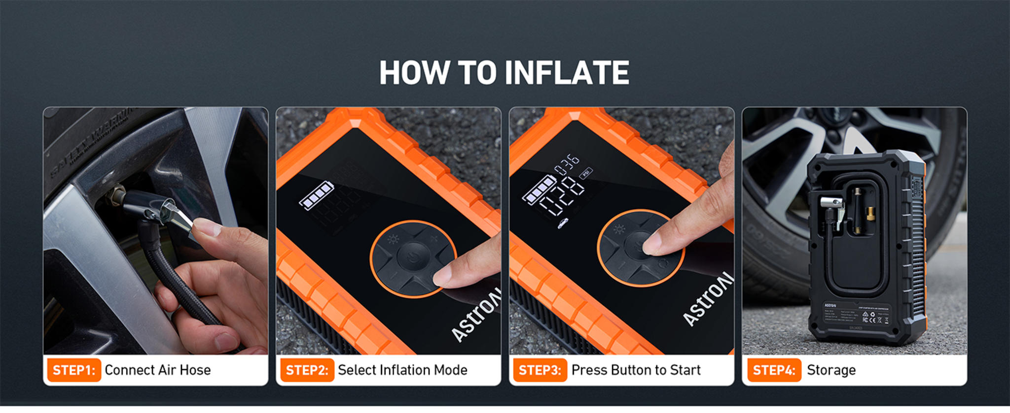 3000A Peak Car Battery Jump Starter with 150PSI Air Compressor image 23