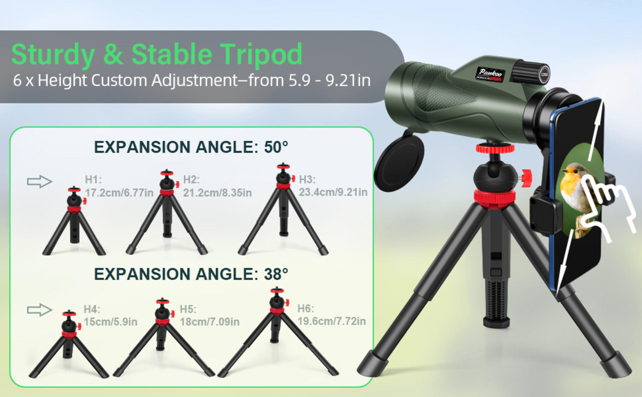 12x60 HD Monocular Telescope with Smartphone Adapter & Tripod image 9
