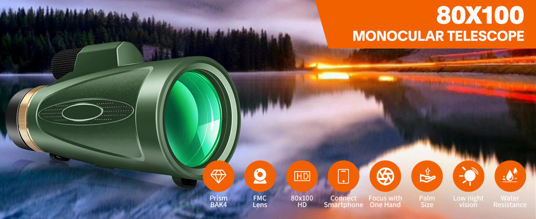 80x100 High Power Monocular with Smartphone Adapter & Tripod image 8