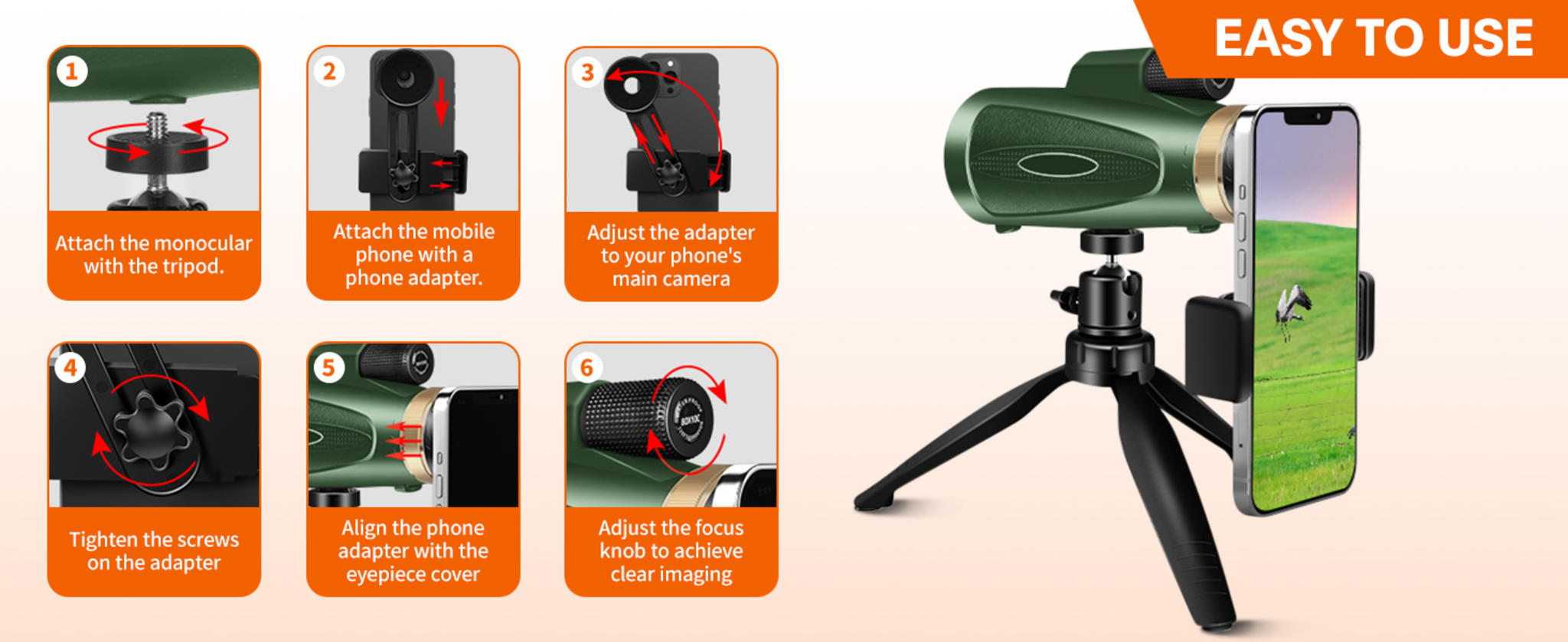 80x100 High Power Monocular with Smartphone Adapter & Tripod image 15