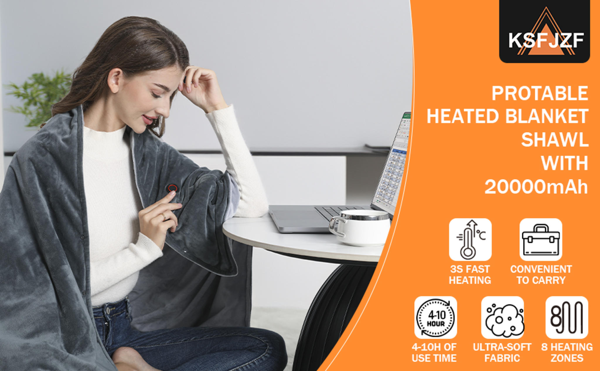20000mAh Cordless Heated Blanket - Fast Heating Electric Throw with 3 Temperature Settings image 7