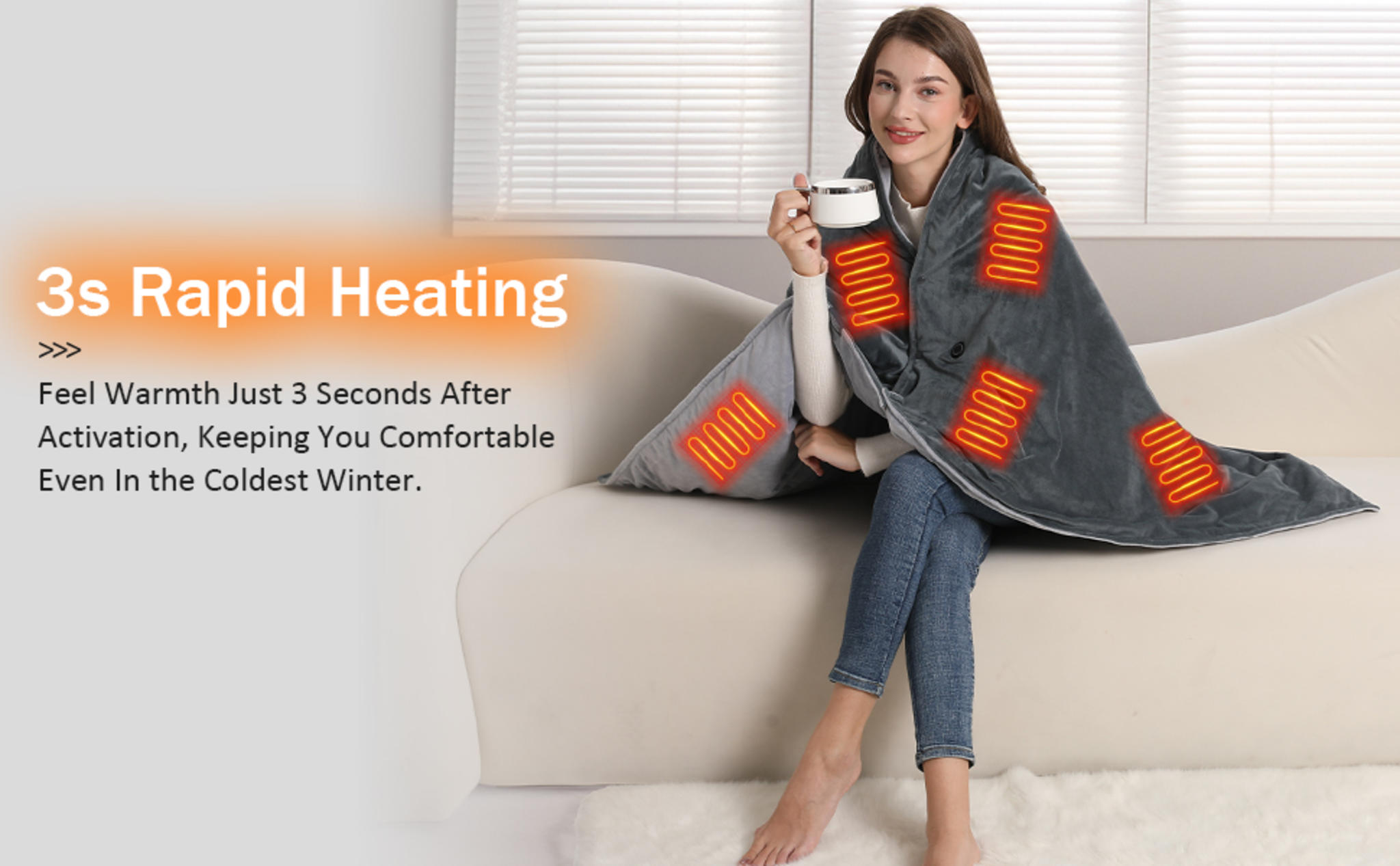 20000mAh Cordless Heated Blanket - Fast Heating Electric Throw with 3 Temperature Settings image 8