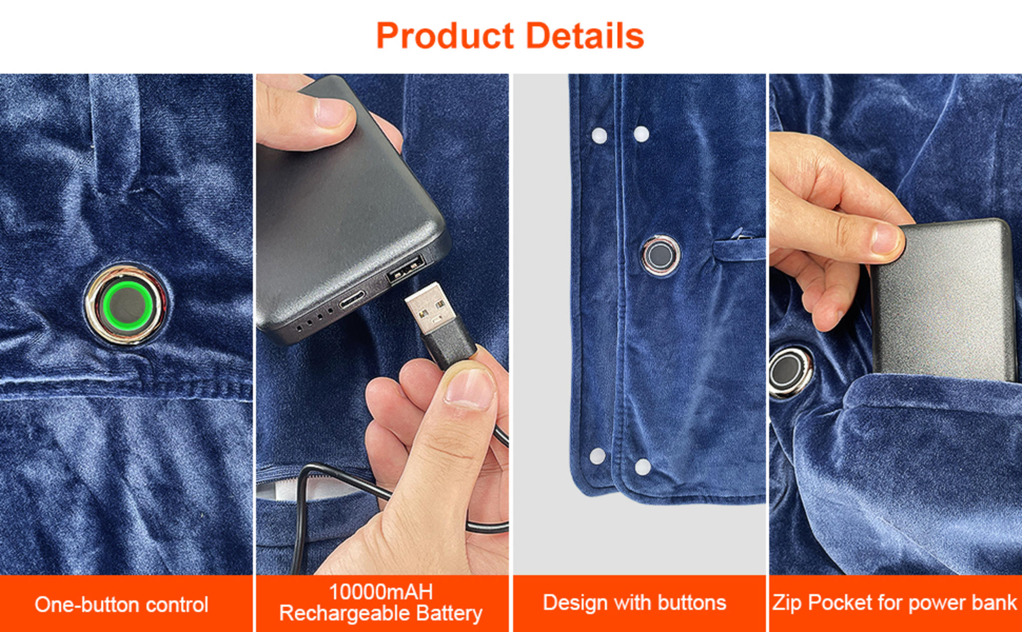 Cordless USB Heated Blanket with 10000mAh Battery & 3 Heat Levels image 10