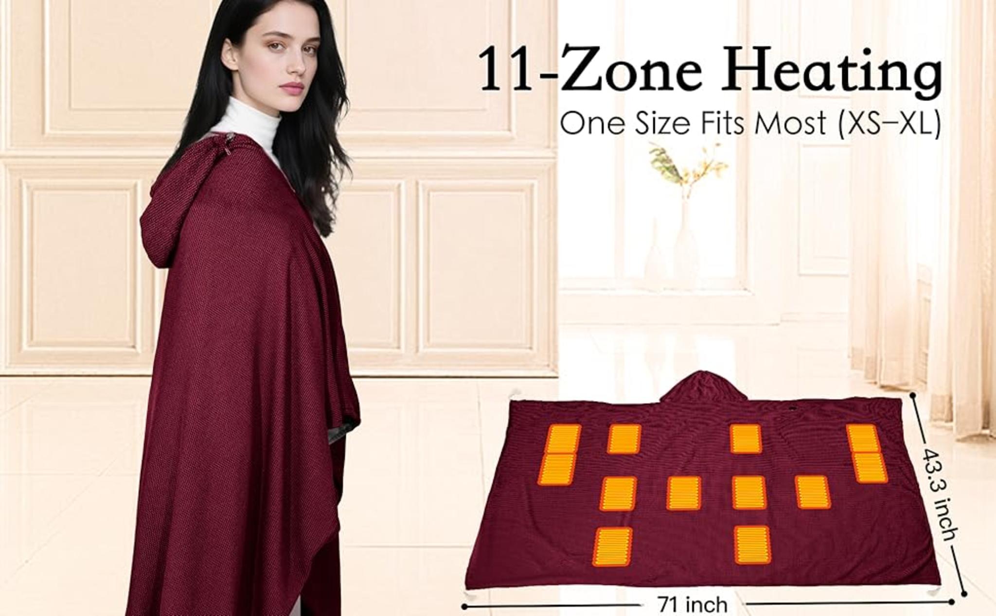 71" Wearable Heated Blanket Shawl with Power Bank, 11 Heating Zones & 3 Heat Settings image 8