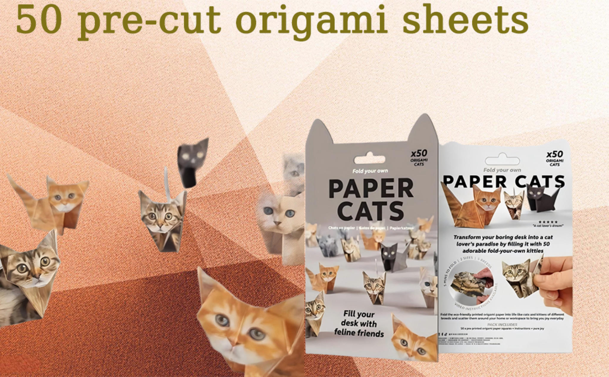 3D Origami Paper Cats Kit: 50 Sheets DIY Craft for Kids & Adults image 6