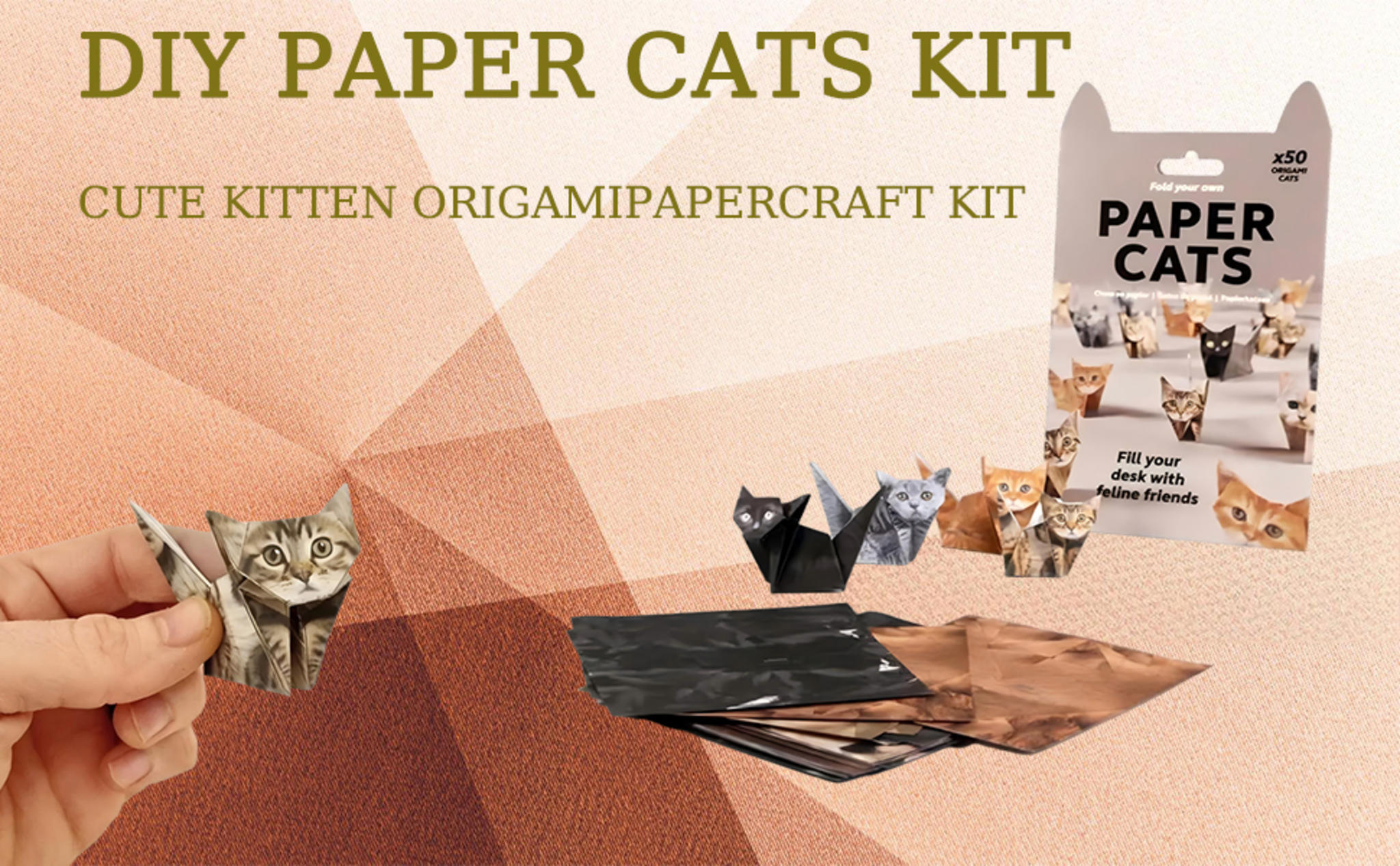 3D Origami Paper Cats Kit: 50 Sheets DIY Craft for Kids & Adults image 7