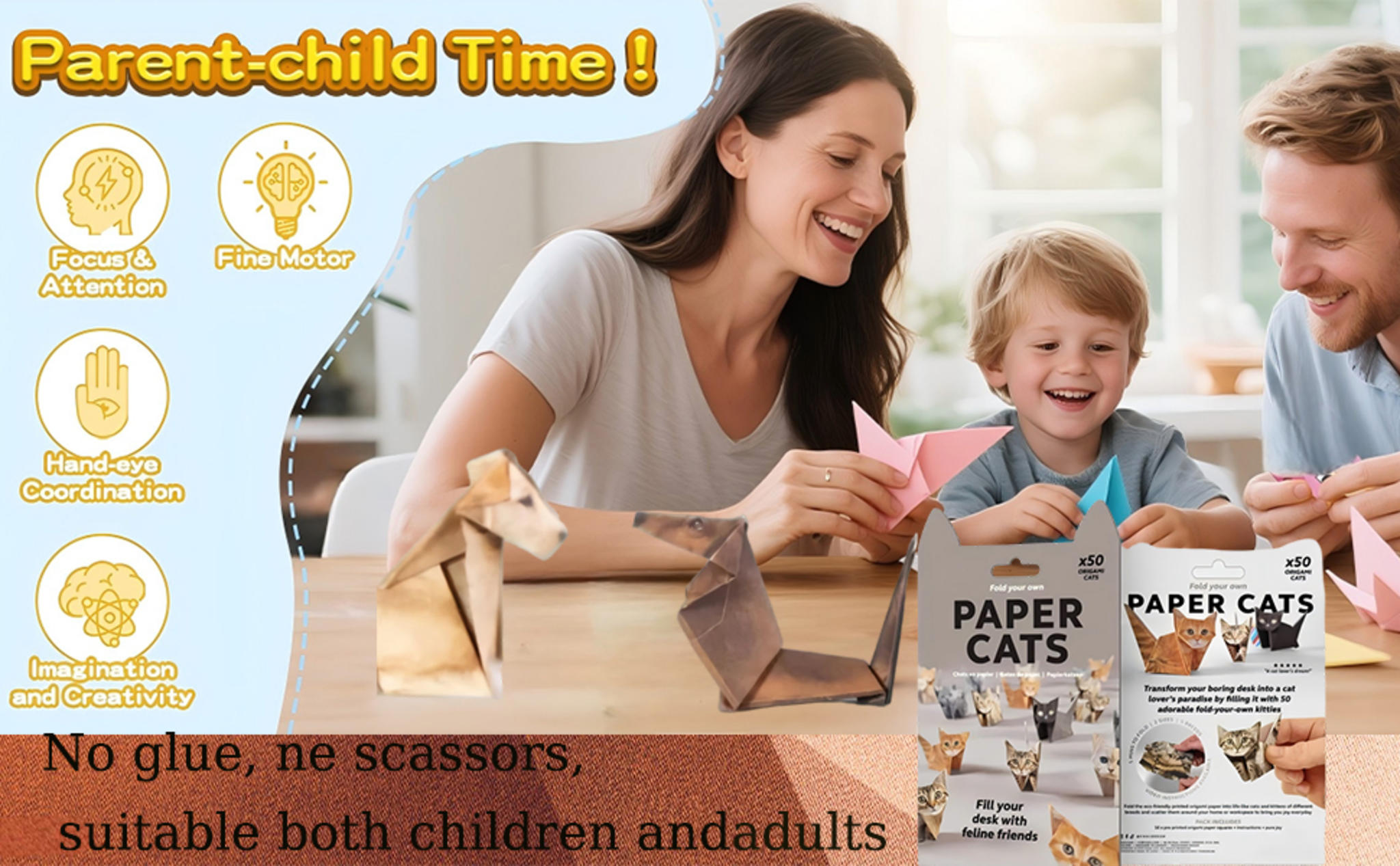 3D Origami Paper Cats Kit: 50 Sheets DIY Craft for Kids & Adults image 8