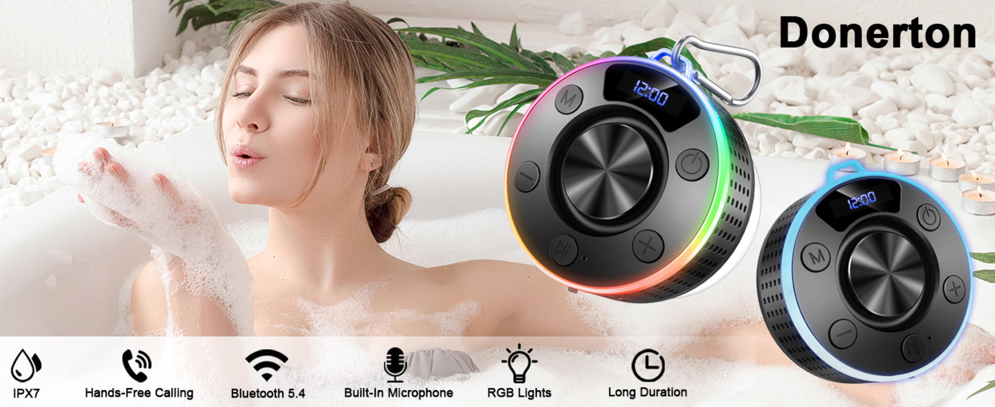 Portable Bluetooth Speaker with Stereo Sound, LED Light, and Suction Cup image 7
