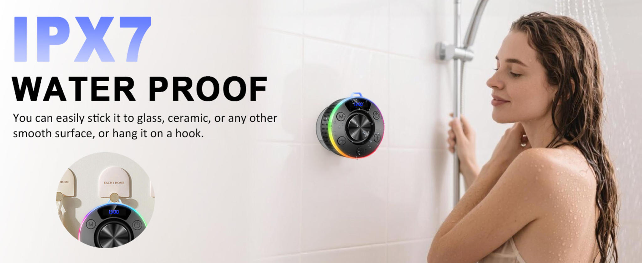 Portable Bluetooth Speaker with Stereo Sound, LED Light, and Suction Cup image 13