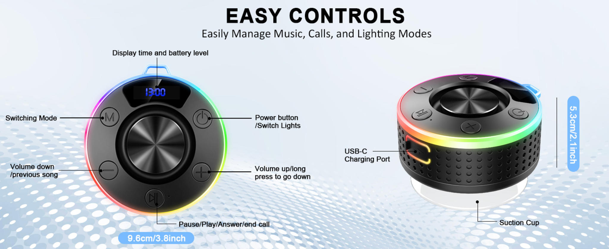 Portable Bluetooth Speaker with Stereo Sound, LED Light, and Suction Cup image 16