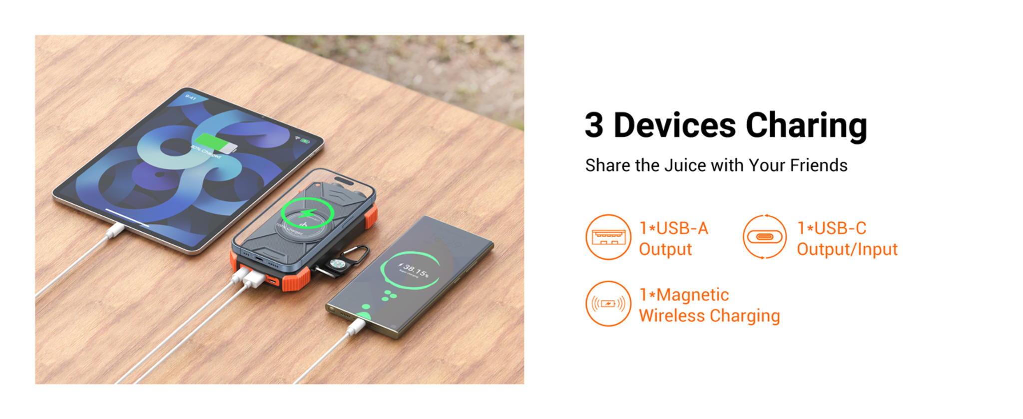 10,000mAh Solar Power Bank with 20W Fast Charging, Wireless Charger, Dual Flashlight for Camping image 9