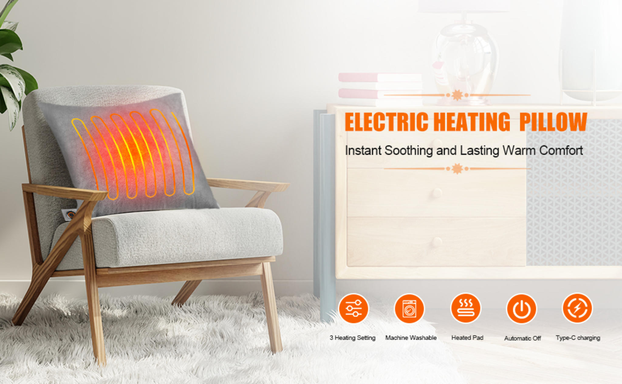 Electric Heated Lumbar Support Pillow with 3 Heat Settings, USB Powered, Machine Washable image 7