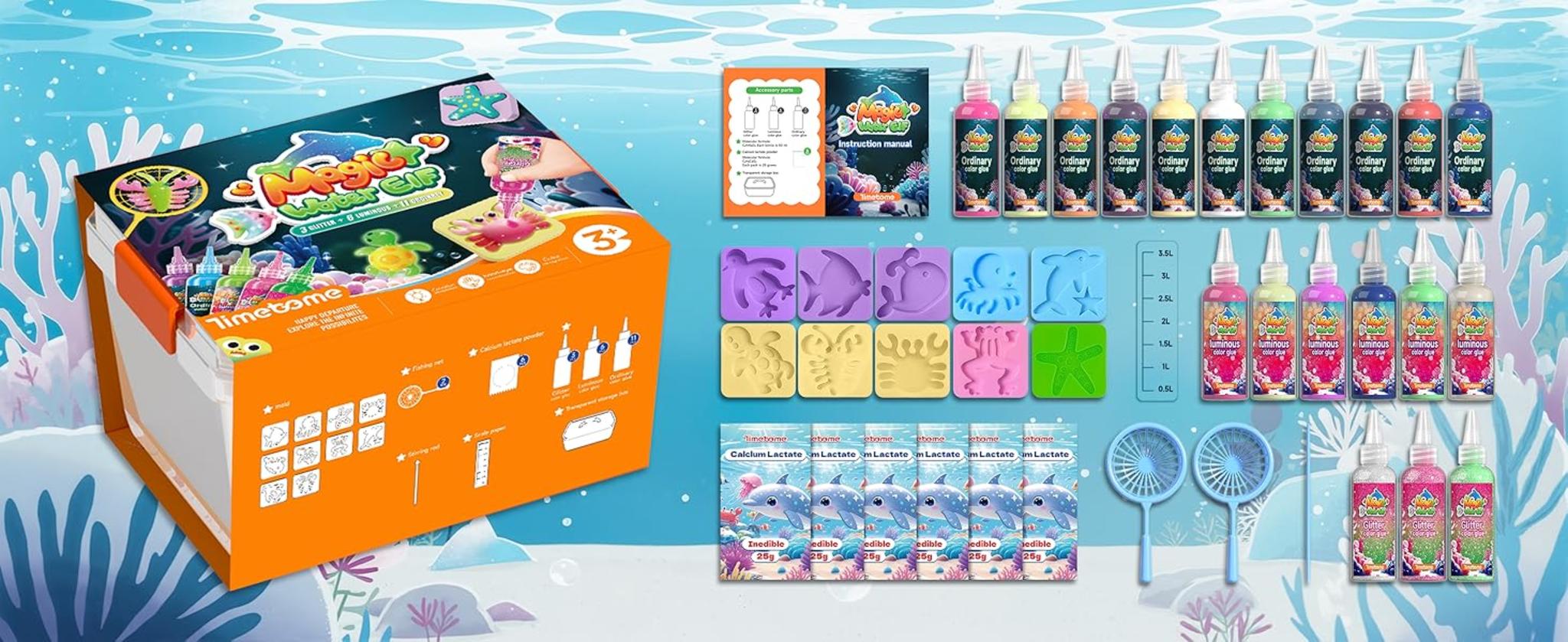 Magic Water Elf Toy Kit - 20 Gels with Glow & Glitter, 10 Molds DIY Squishy Maker image 6