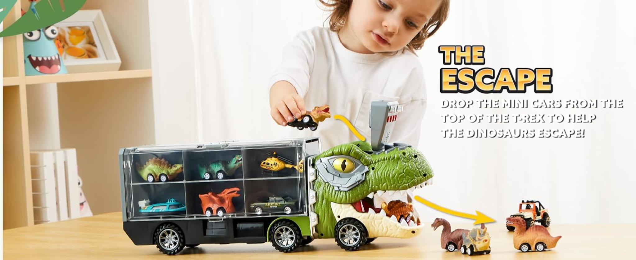 13-in-1 Dinosaur Transport Truck with 12 Pull Back Cars & Sounds image 10