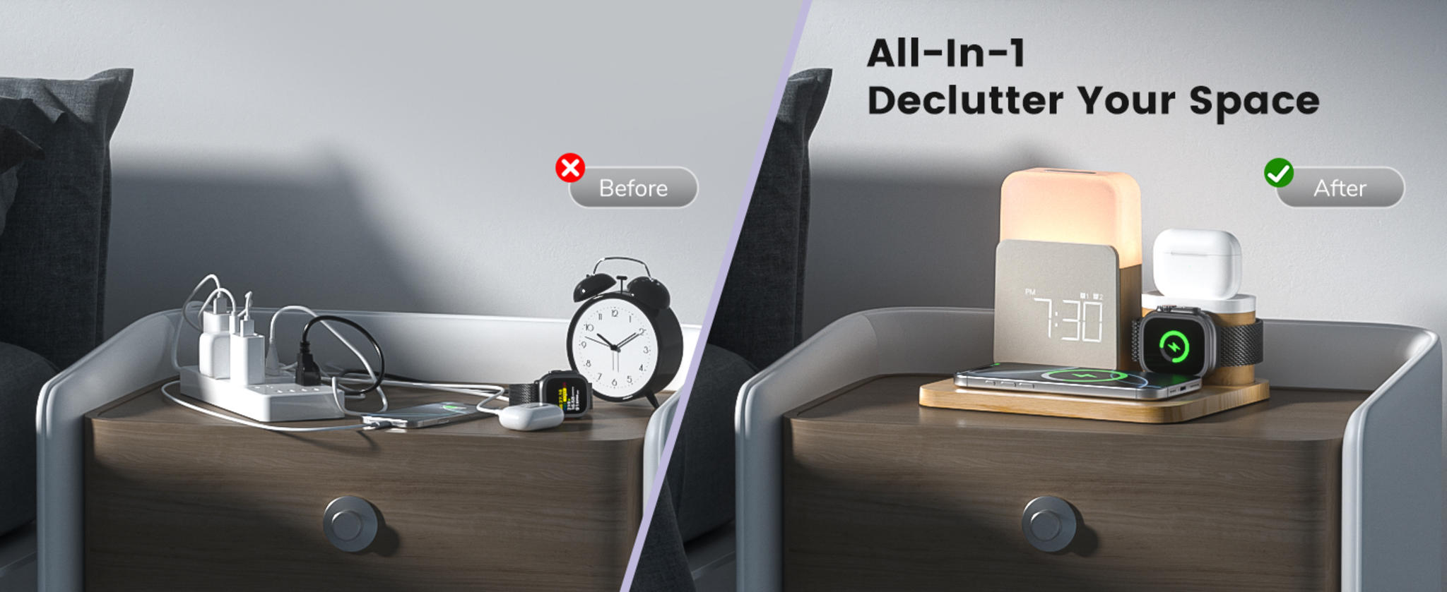 7-in-1 Wireless Charging Station with Alarm Clock and Night Light image 17