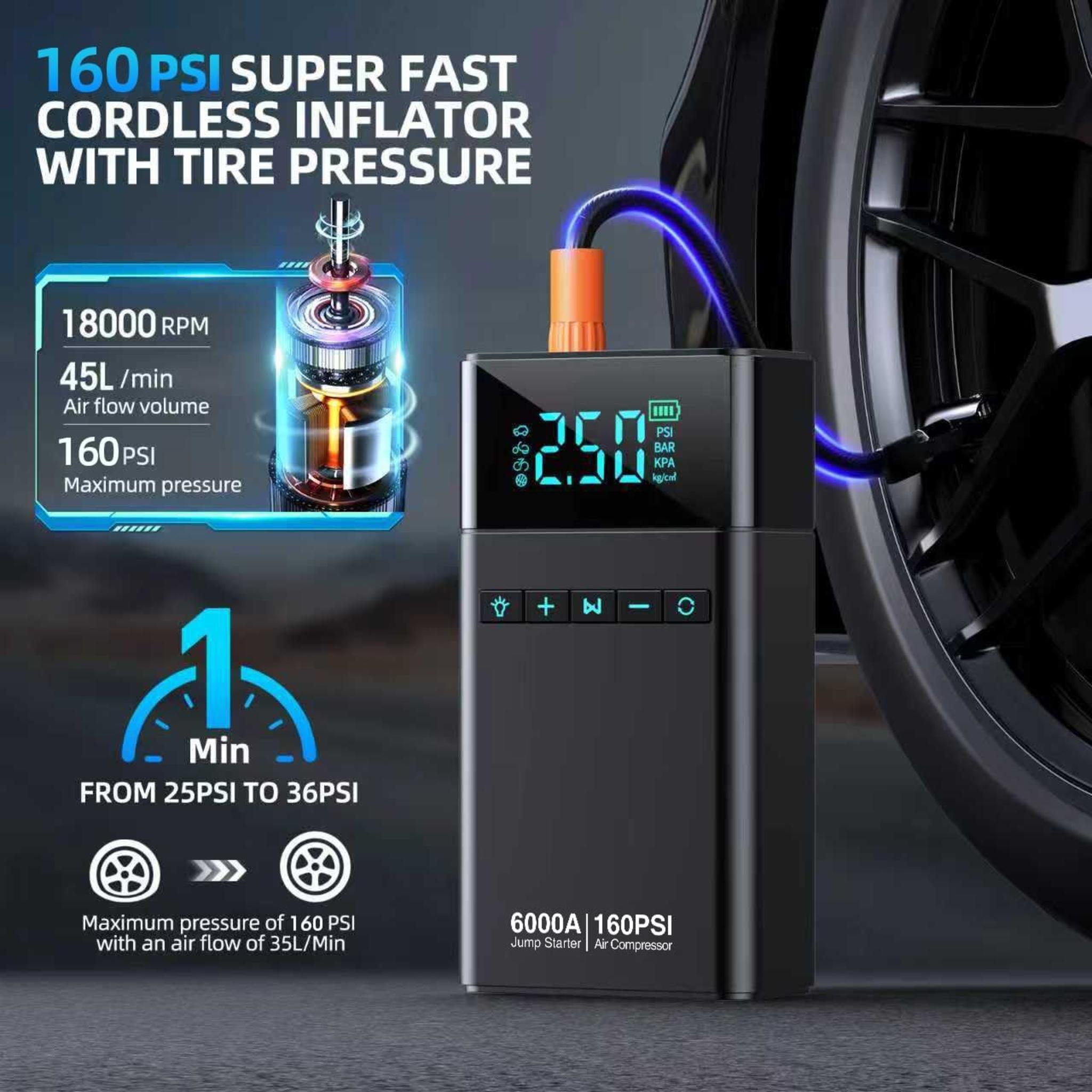 10-in-1 Portable Car Battery Jump Starter with Air Compressor