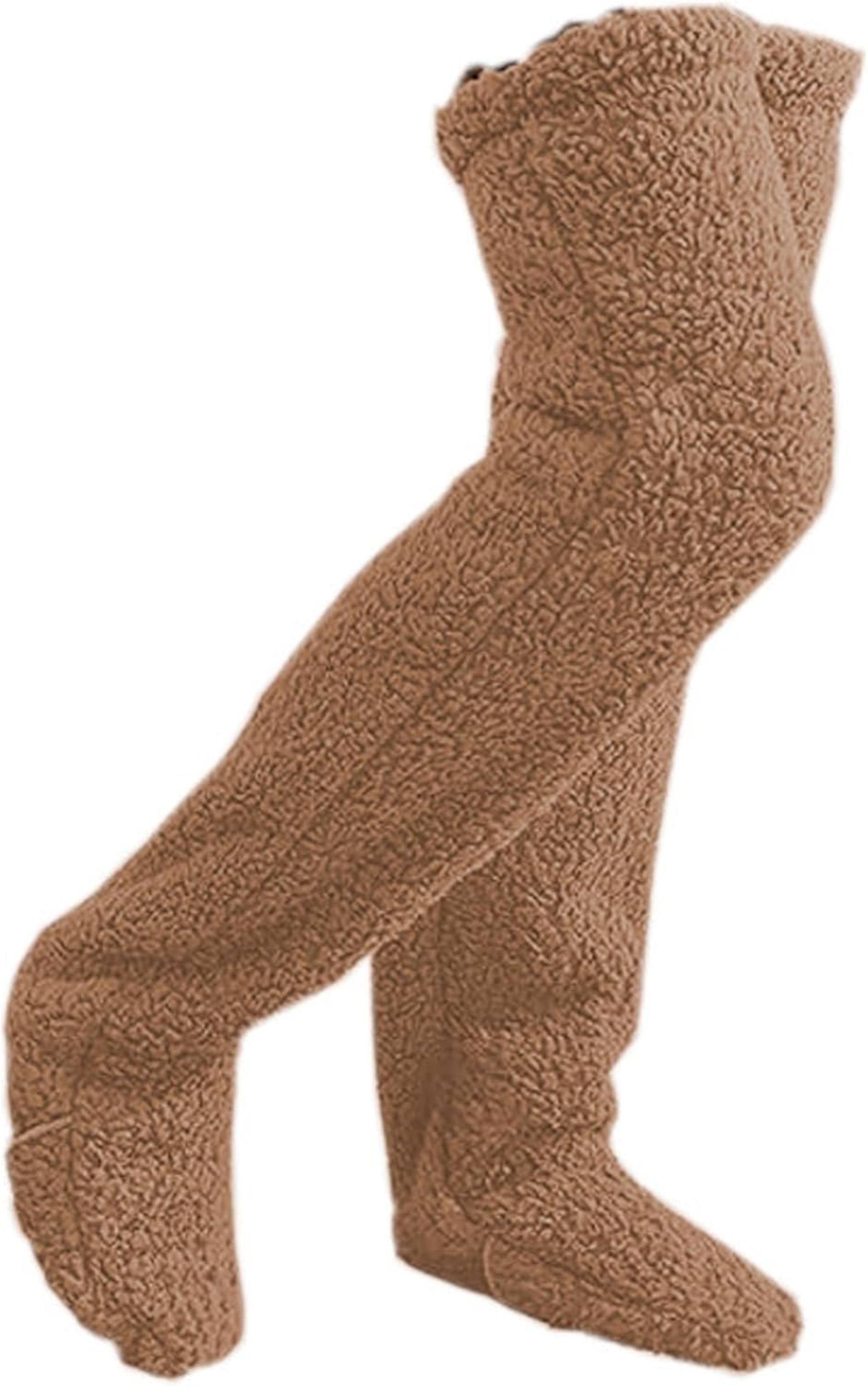 Thigh High Fuzzy Socks - Plush Teddy Bear Non-Slip Warm Sleeping Lounge Winter