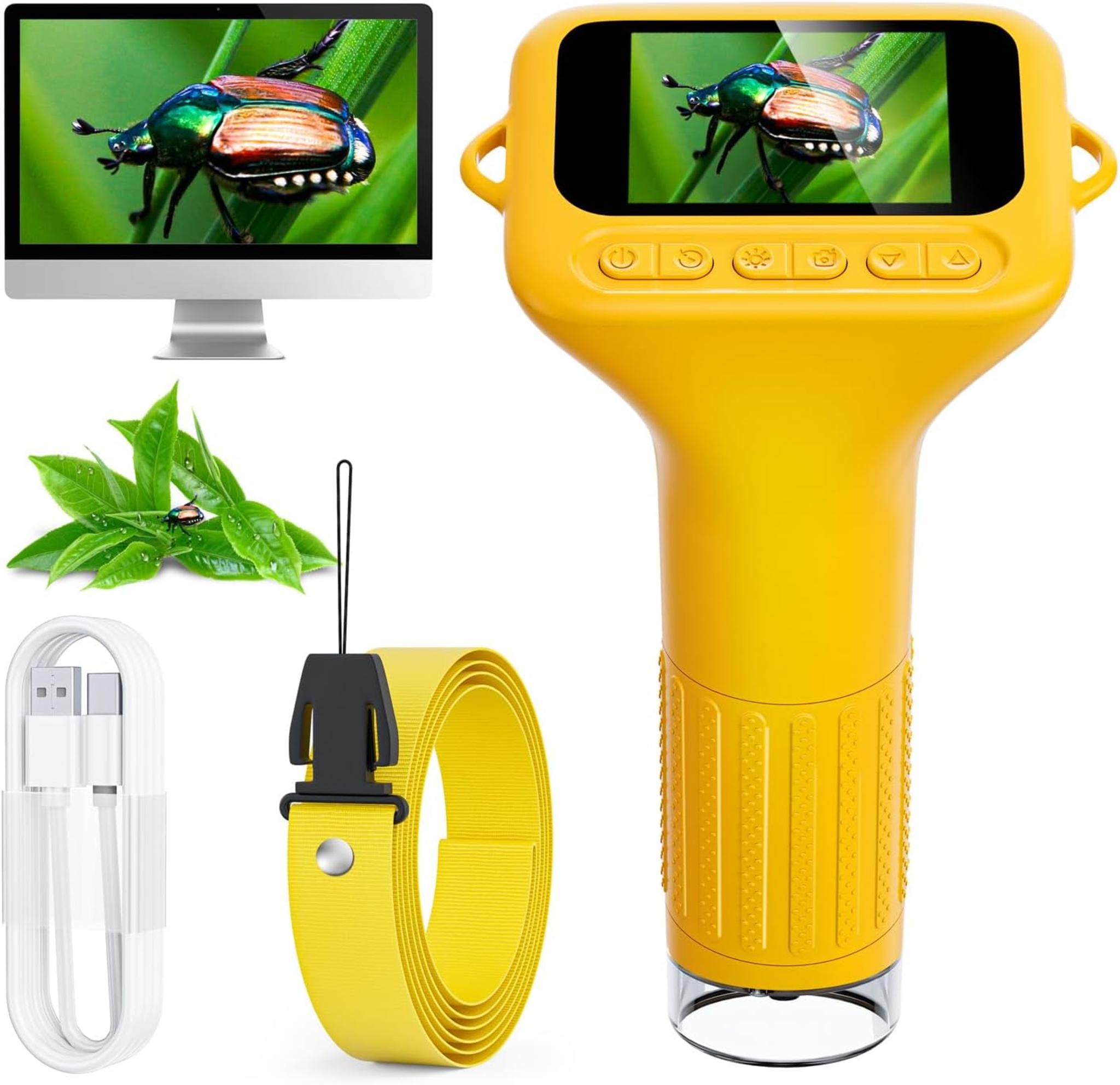 Digital Microscope for Kids with 2" Screen, 1000X Magnification & HD Camera, Portable Science Toy for Ages 4-12