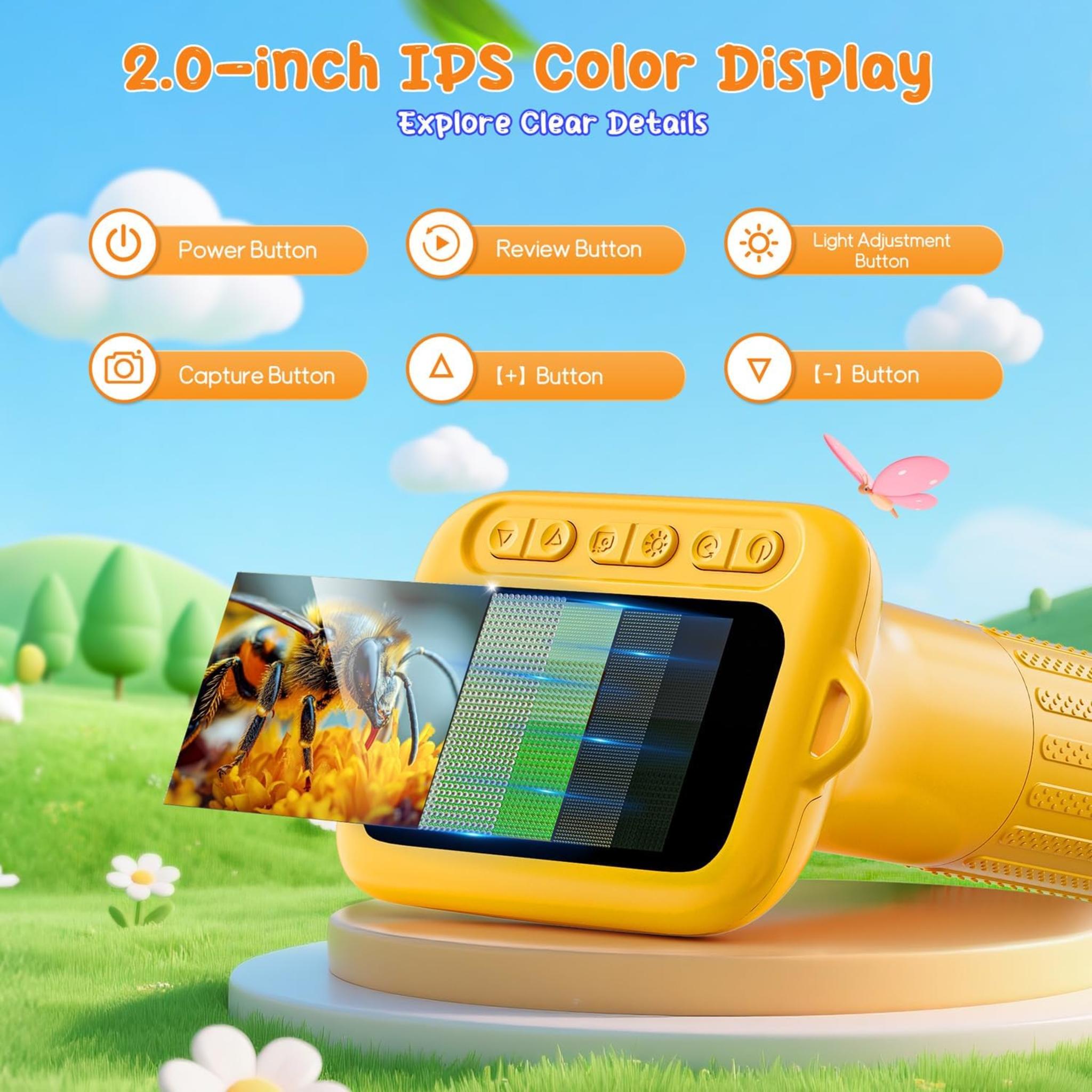 Digital Microscope for Kids with 2" Screen, 1000X Magnification & HD Camera