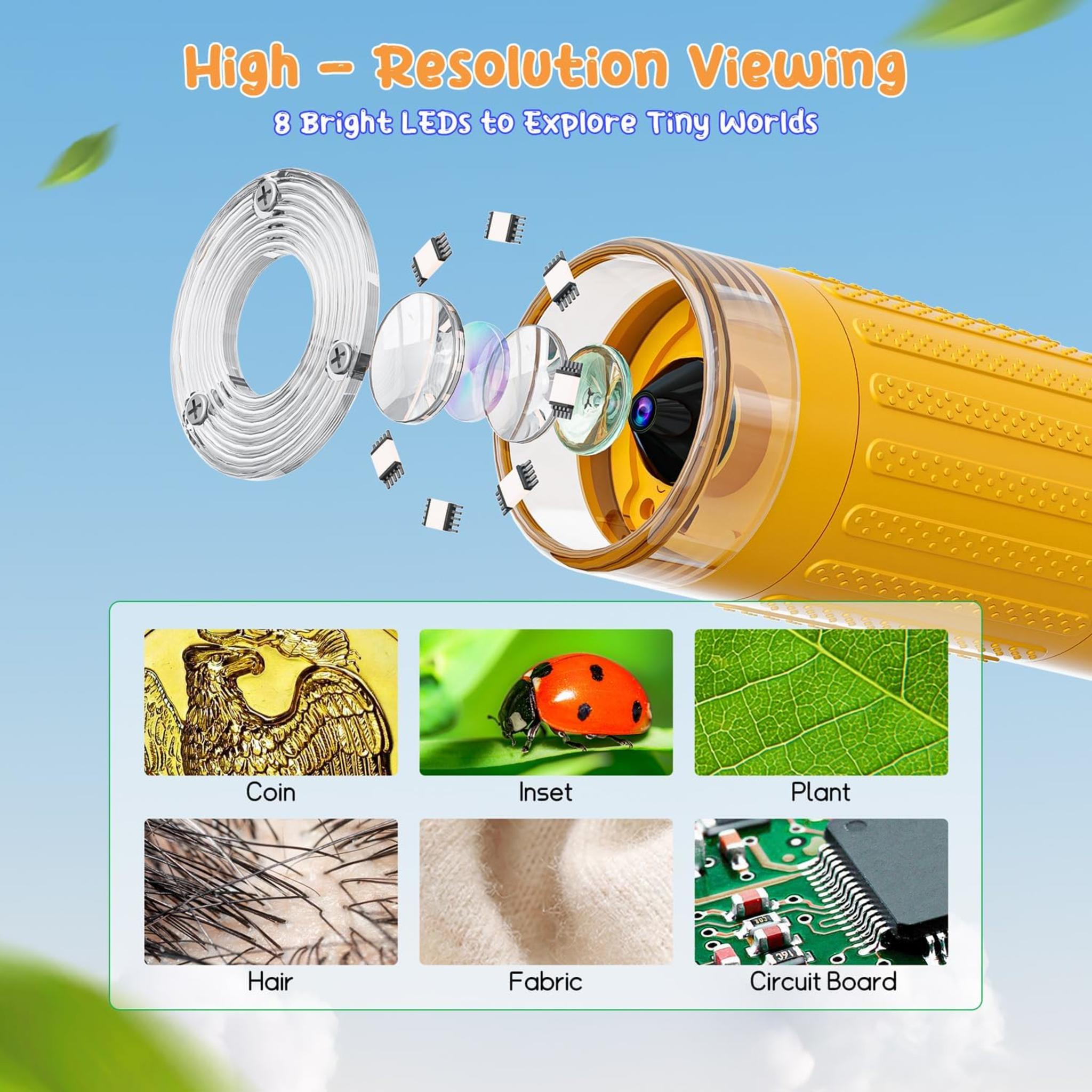 Digital Microscope for Kids with 2" Screen, 1000X Magnification & HD Camera