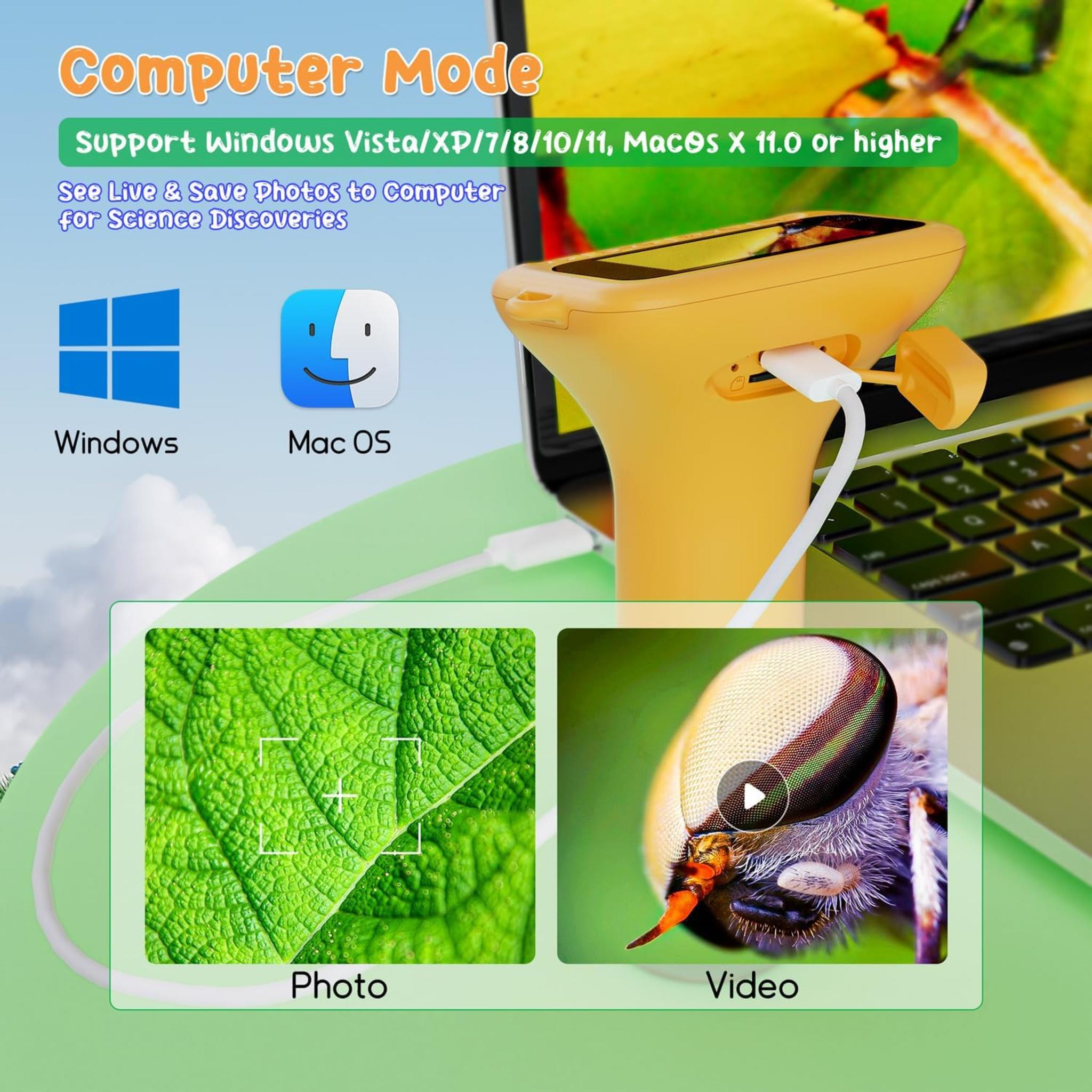 Digital Microscope for Kids with 2" Screen, 1000X Magnification & HD Camera