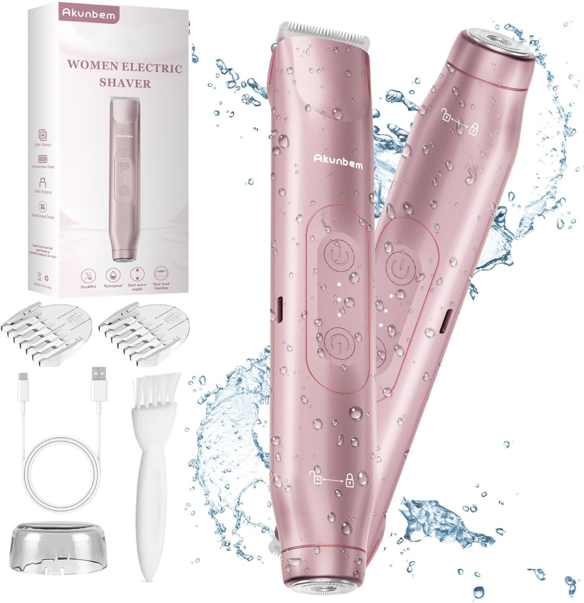 2-in-1 Electric Bikini Trimmer & Facial Hair Remover - IPX7 Waterproof Wet & Dry Use