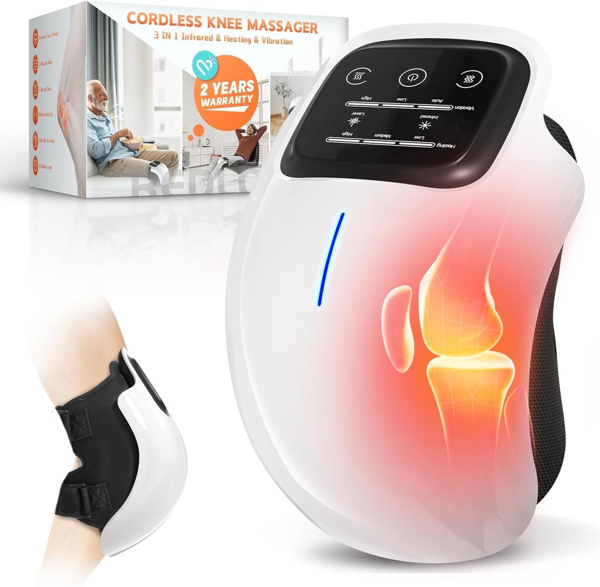 Cordless Knee Massager with LED Screen, Infrared Heat & Vibration for Pain Relief
