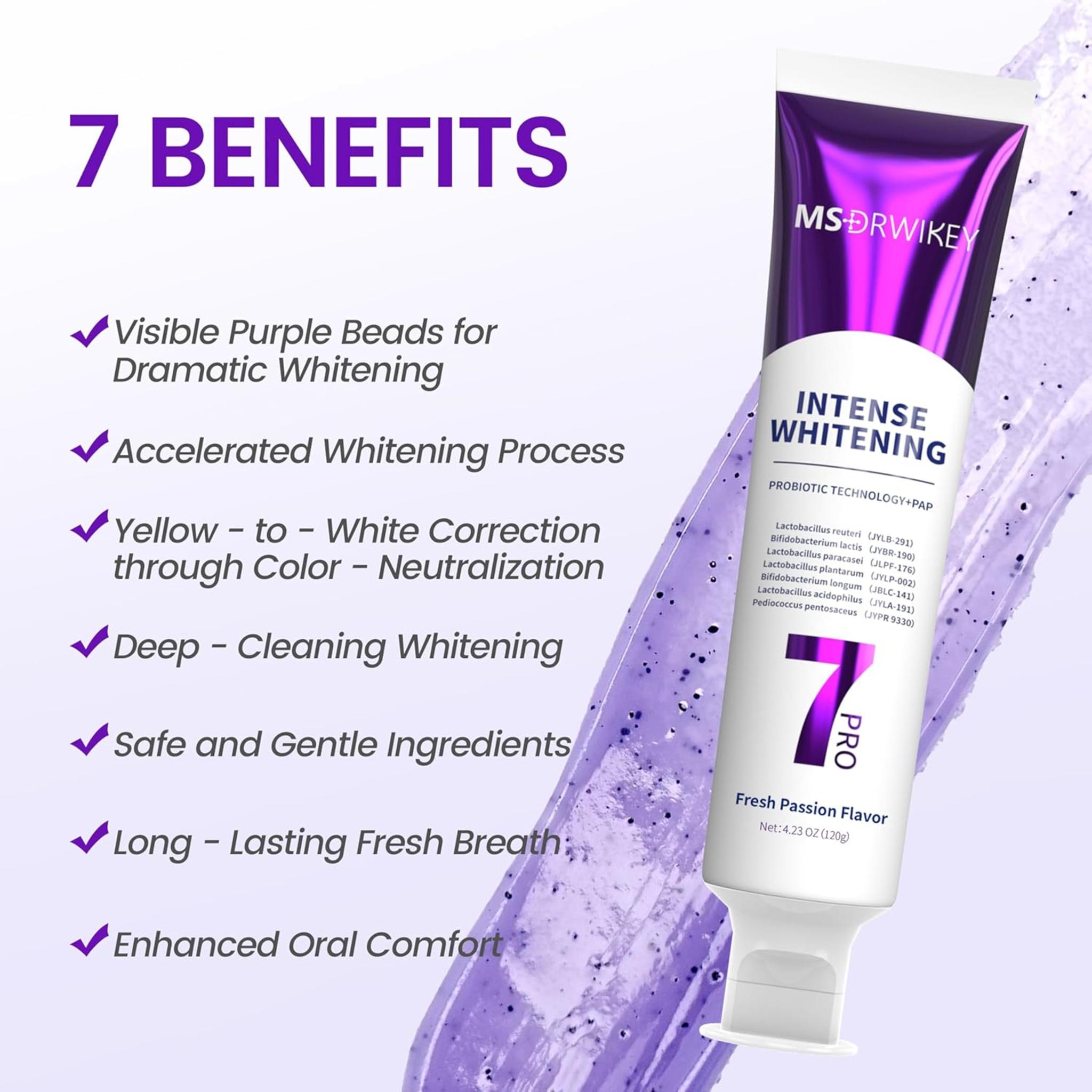7 Probiotics Deep Whitening Toothpaste with Purple Beads - Fluoride-Free & Enamel-Safe