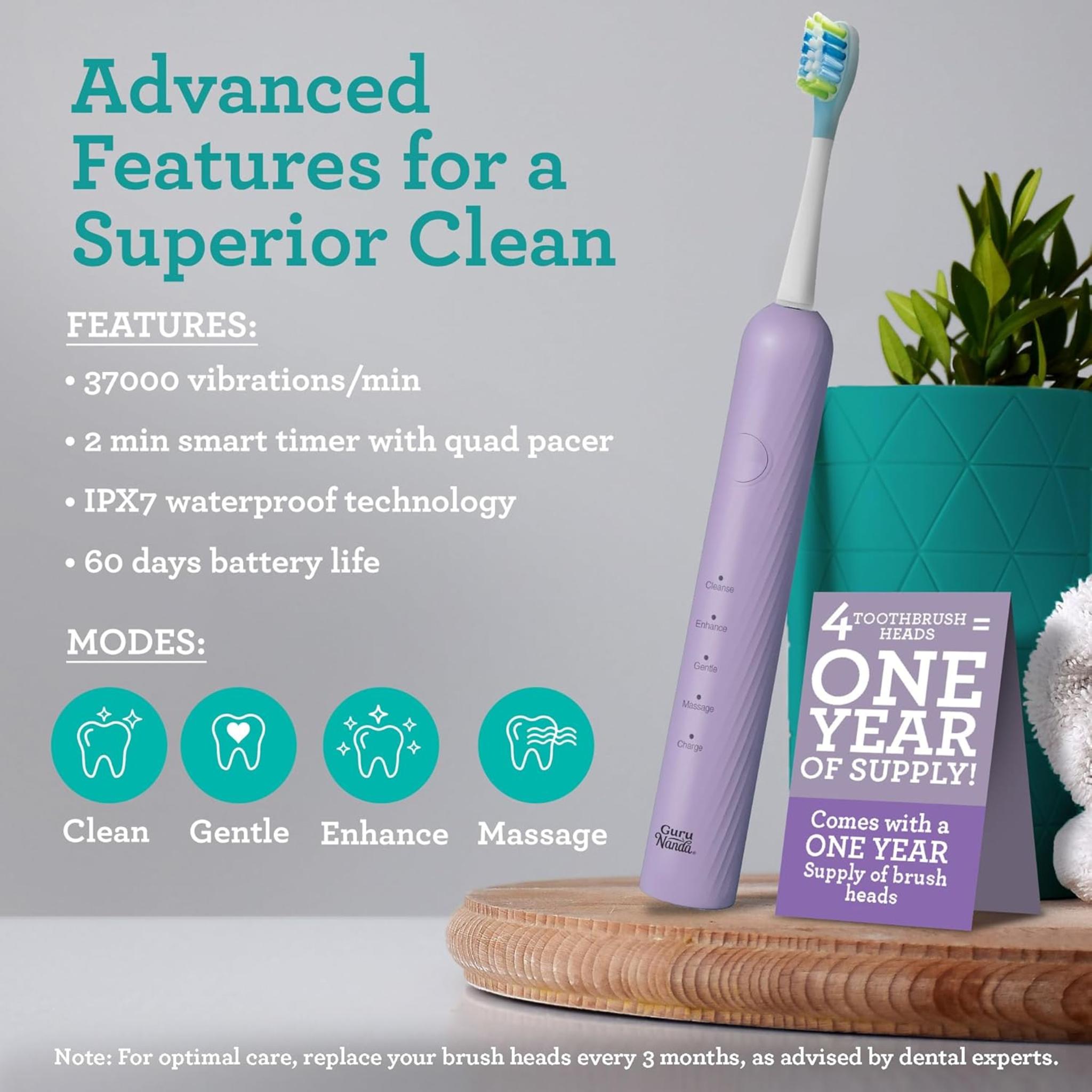 Electric Toothbrush & Water Flosser Combo, 4 Brush Heads, 4 Jet Tips, IPX7 Waterproof, Lavender