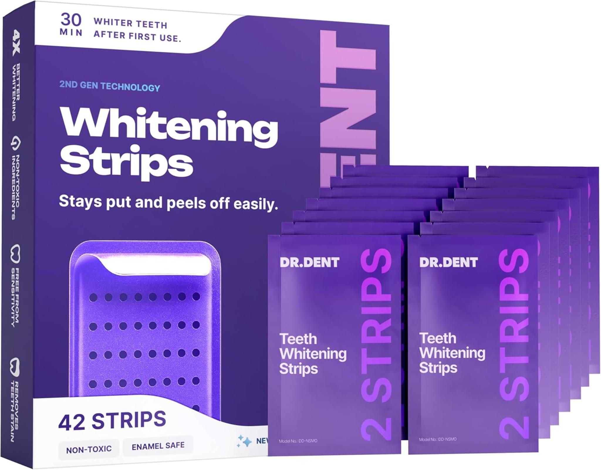 42-Count Purple Teeth Whitening Strips - 8x Brighter Smile, Enamel Safe, Non-Sensitive