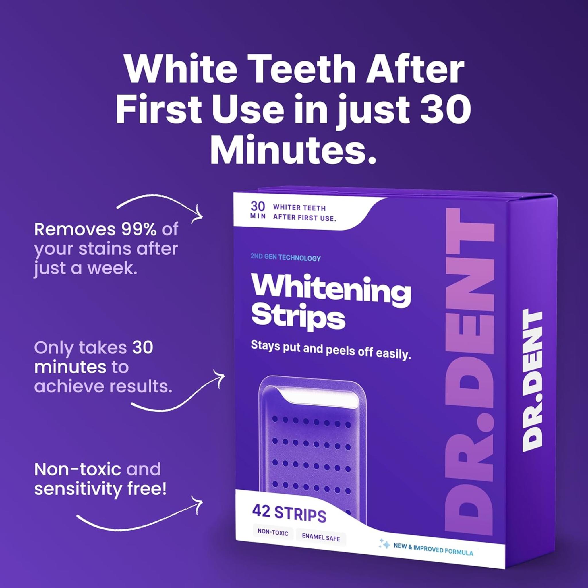 42-Count Purple Teeth Whitening Strips - 8x Brighter Smile, Enamel Safe