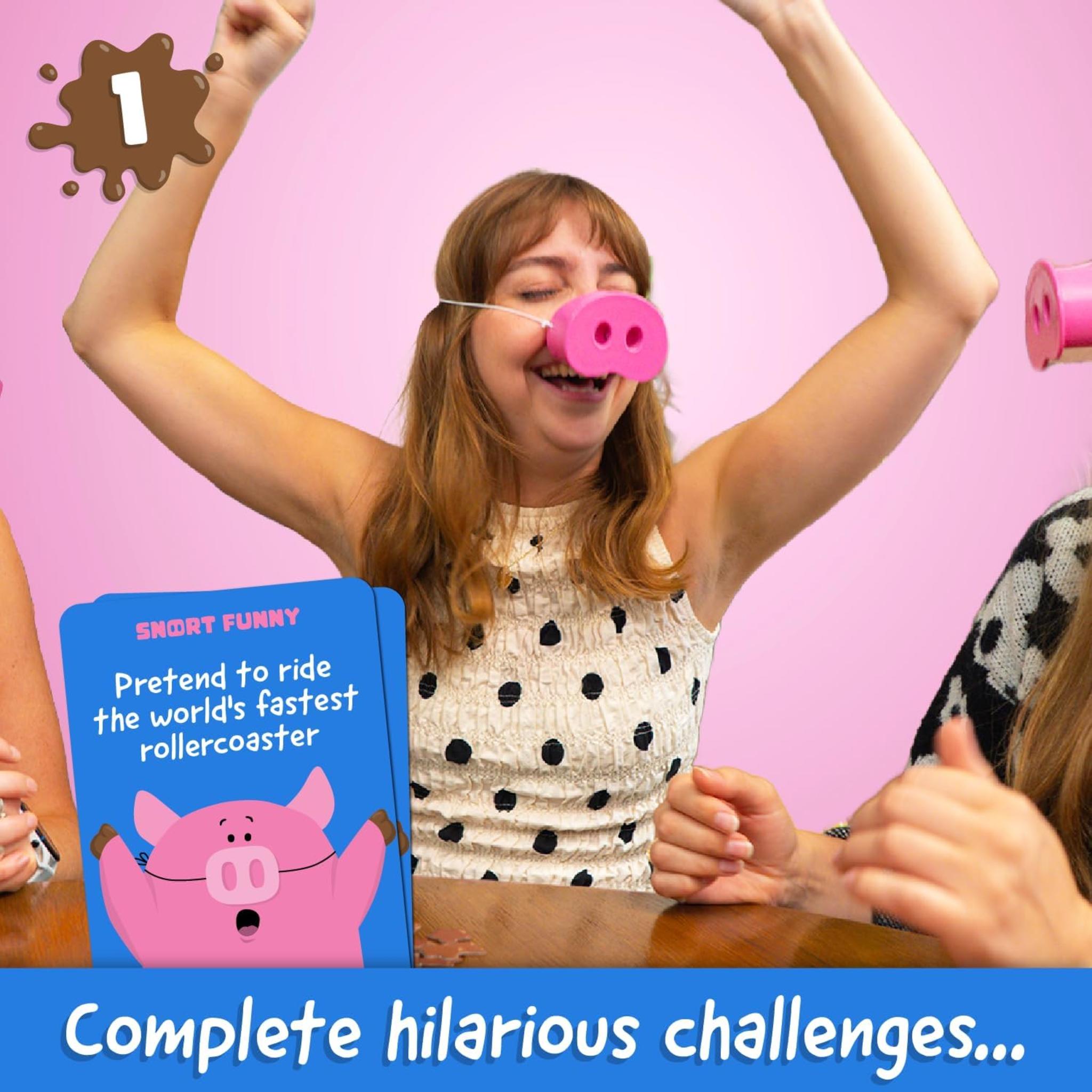 Oinkcredible You Laugh You Lose Party Game - 150 Challenges & Pig Snouts