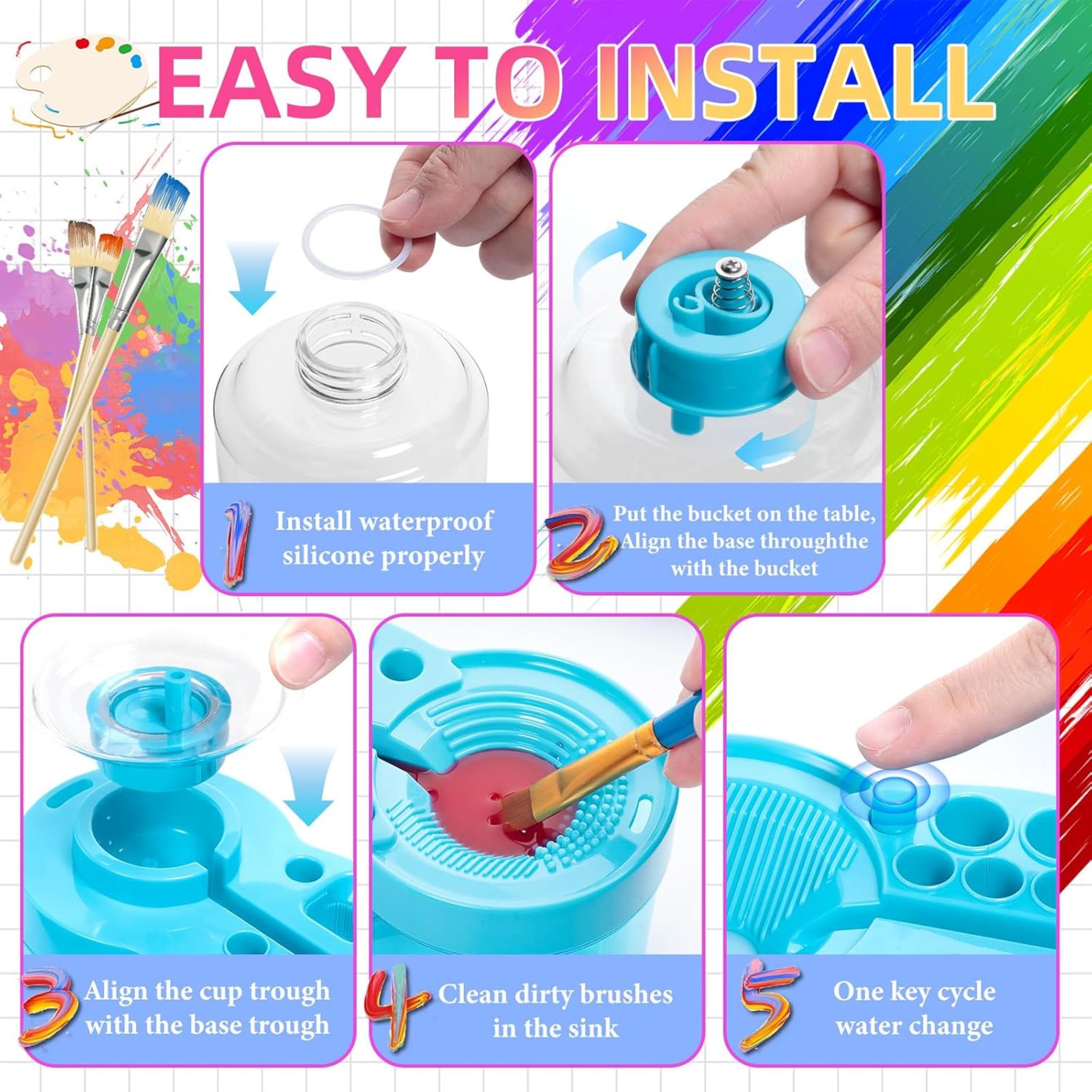 6-in-1 Paint Brush Cleaner with Tray, 500ml Water Storage & Brush Holder